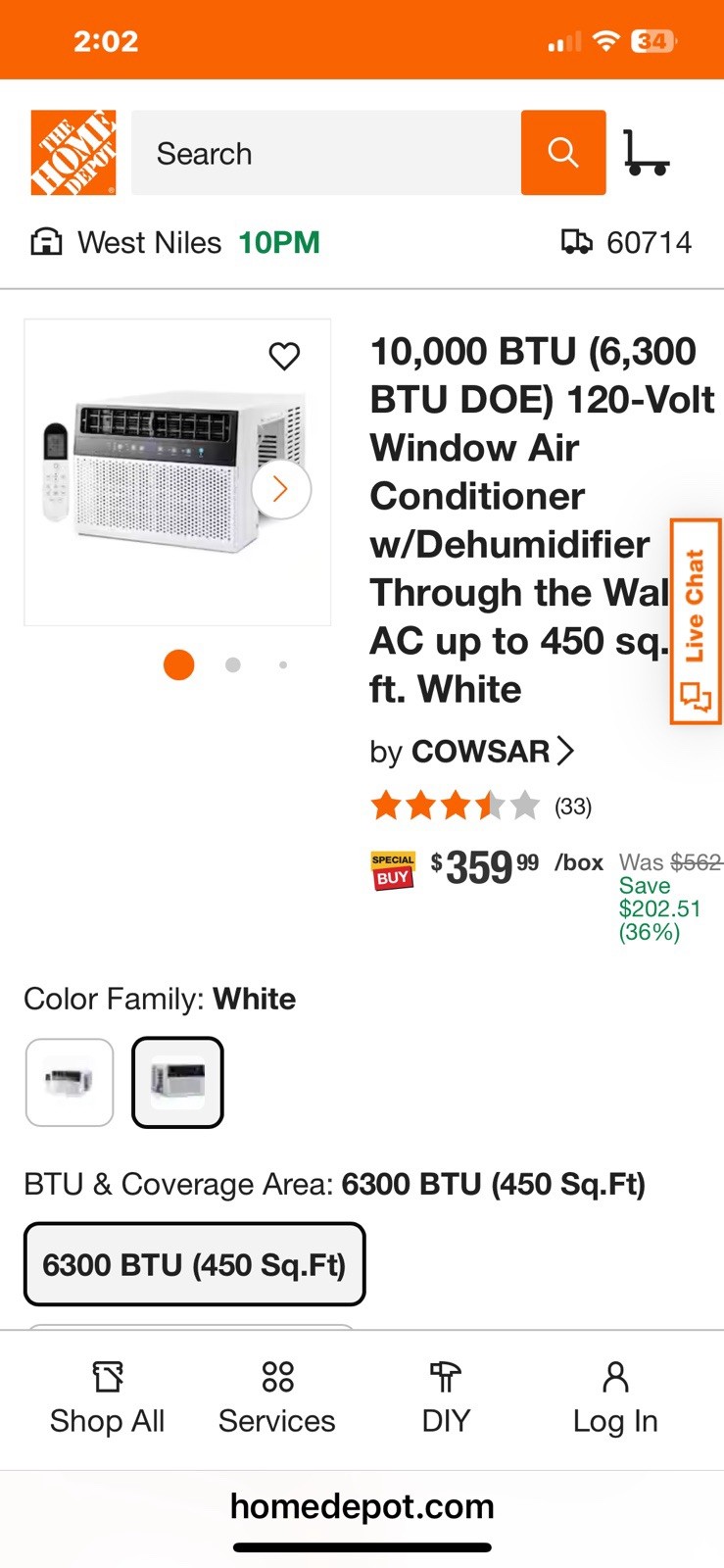 Cowsar Window Air Conditioner 10000 BTU Remote Included, 115-Volt