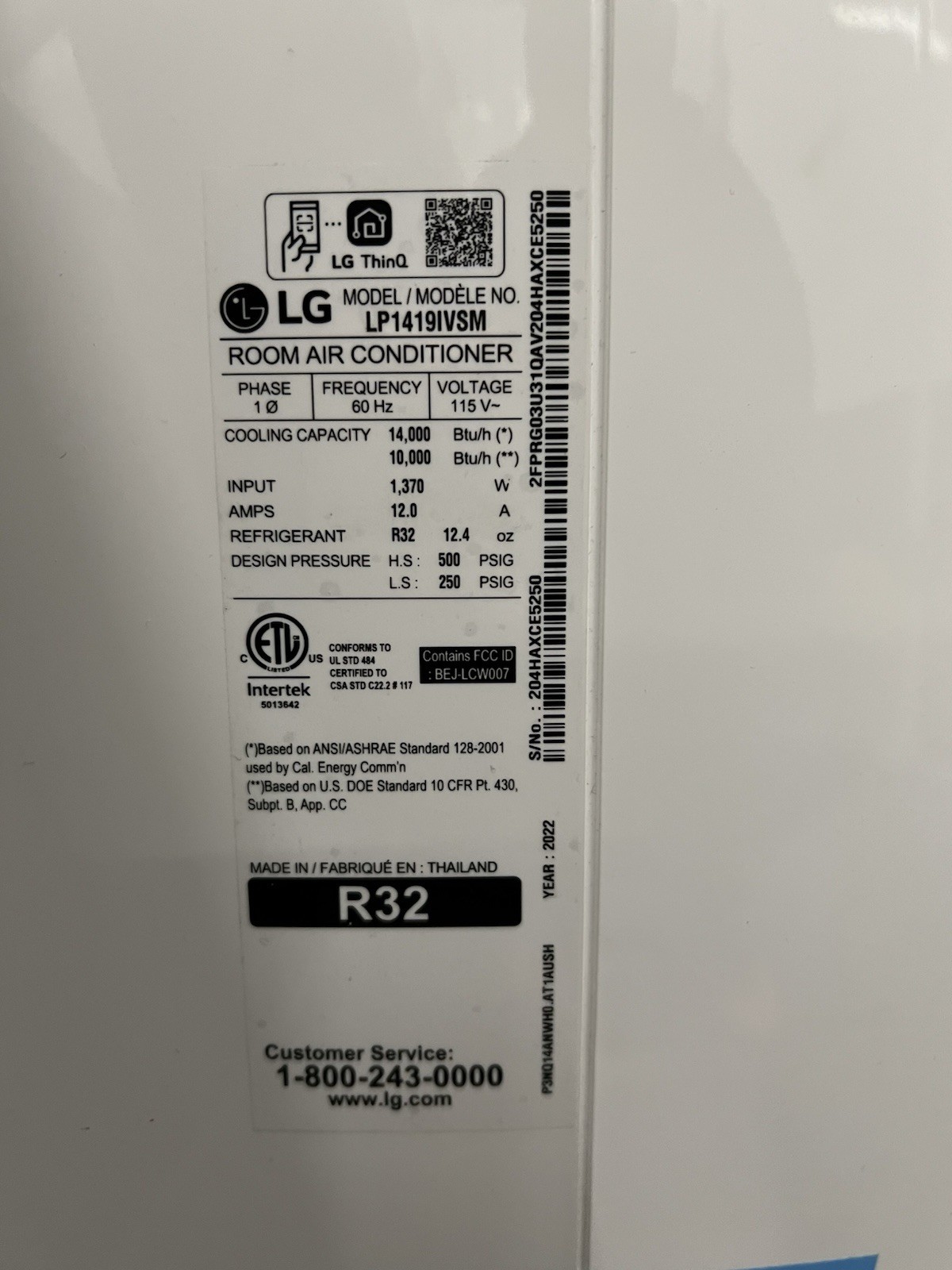 LG Air Conditioner LP1419IVSM Dual Inverter Smart Wi-Fi AC 10,000 BTU $450