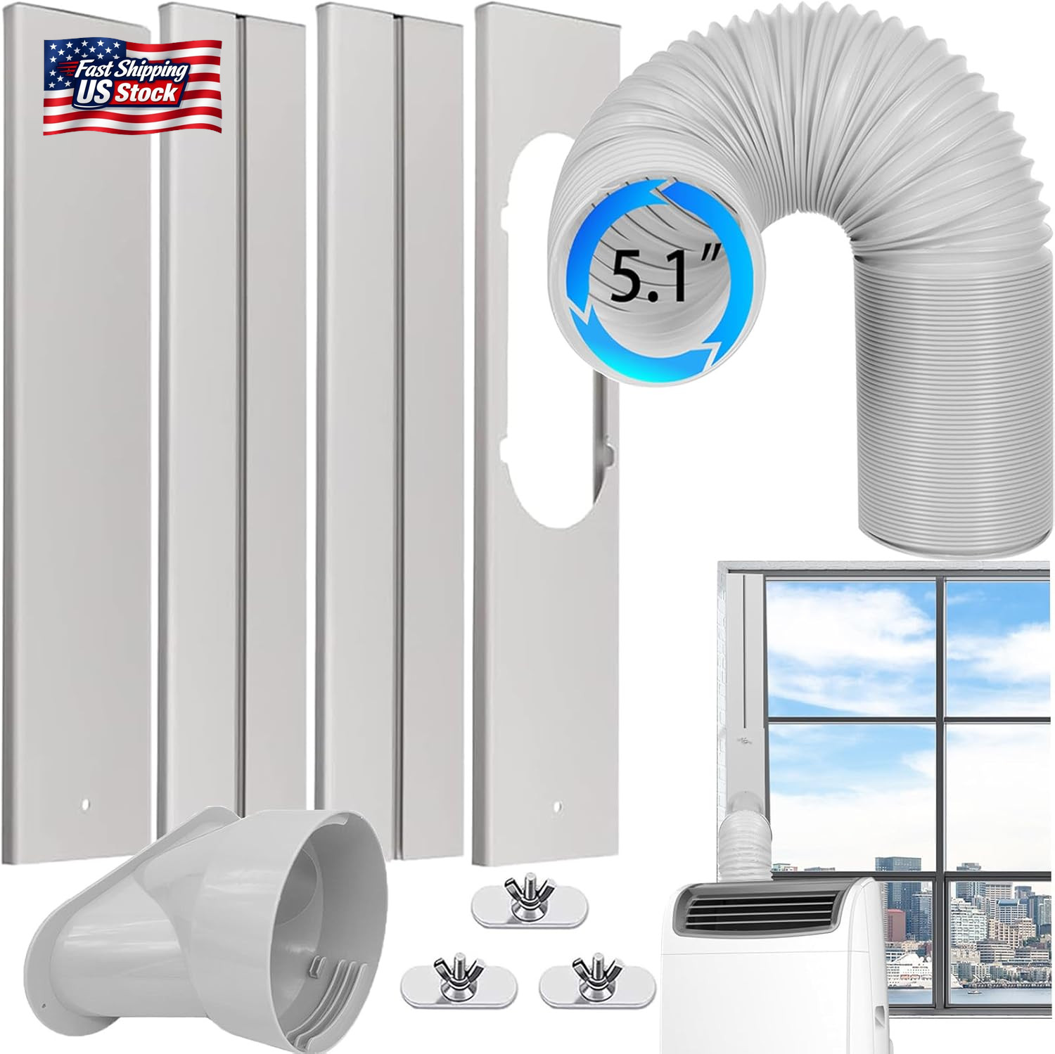 Portable Air Conditioner Window Vent Kit with Exhaust Hose 5.1 Inch Diameter, Ad