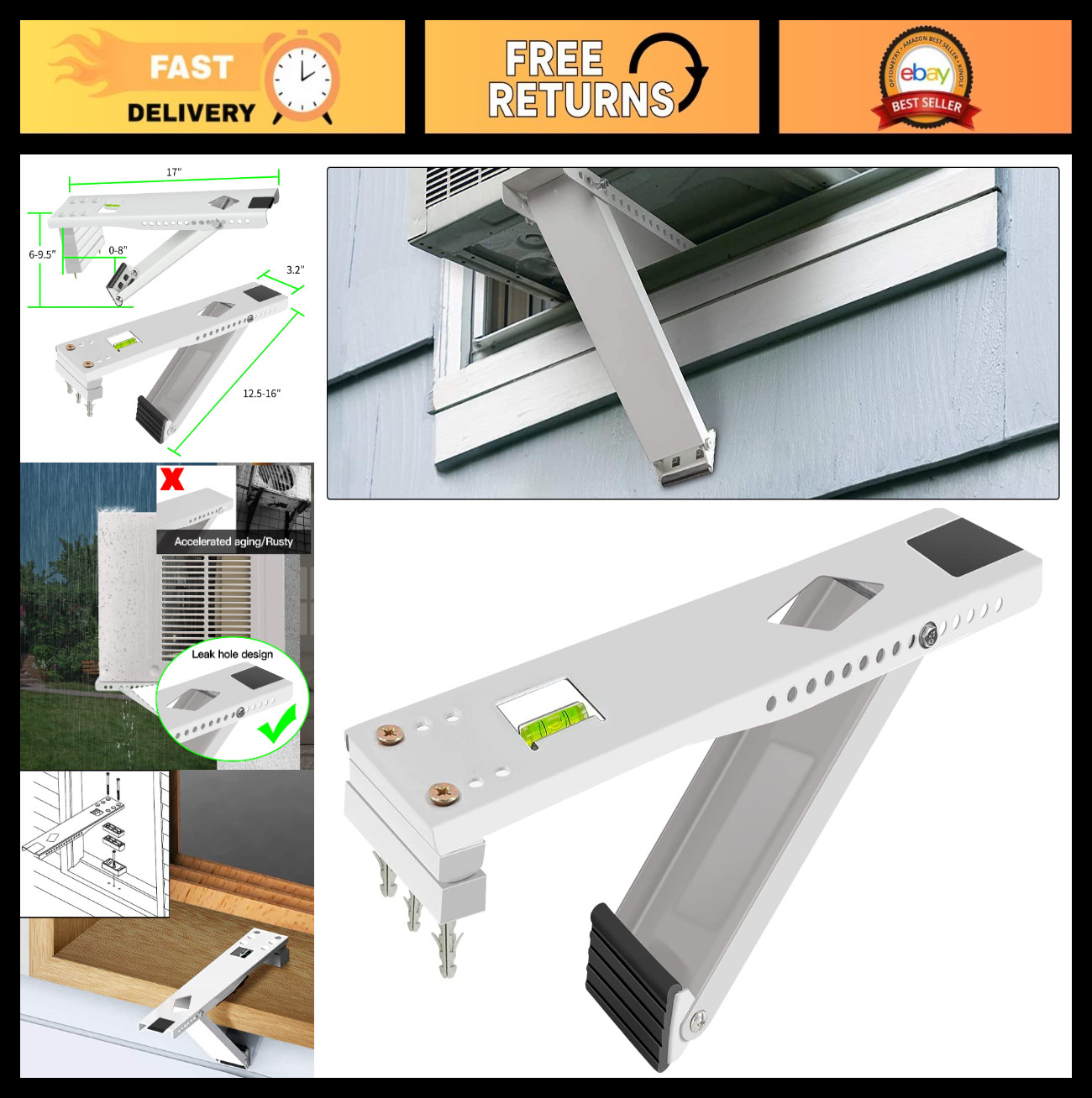 Window AC Support Bracket – Heavy Duty, Easy Install, Built-in Level, Up to 165l