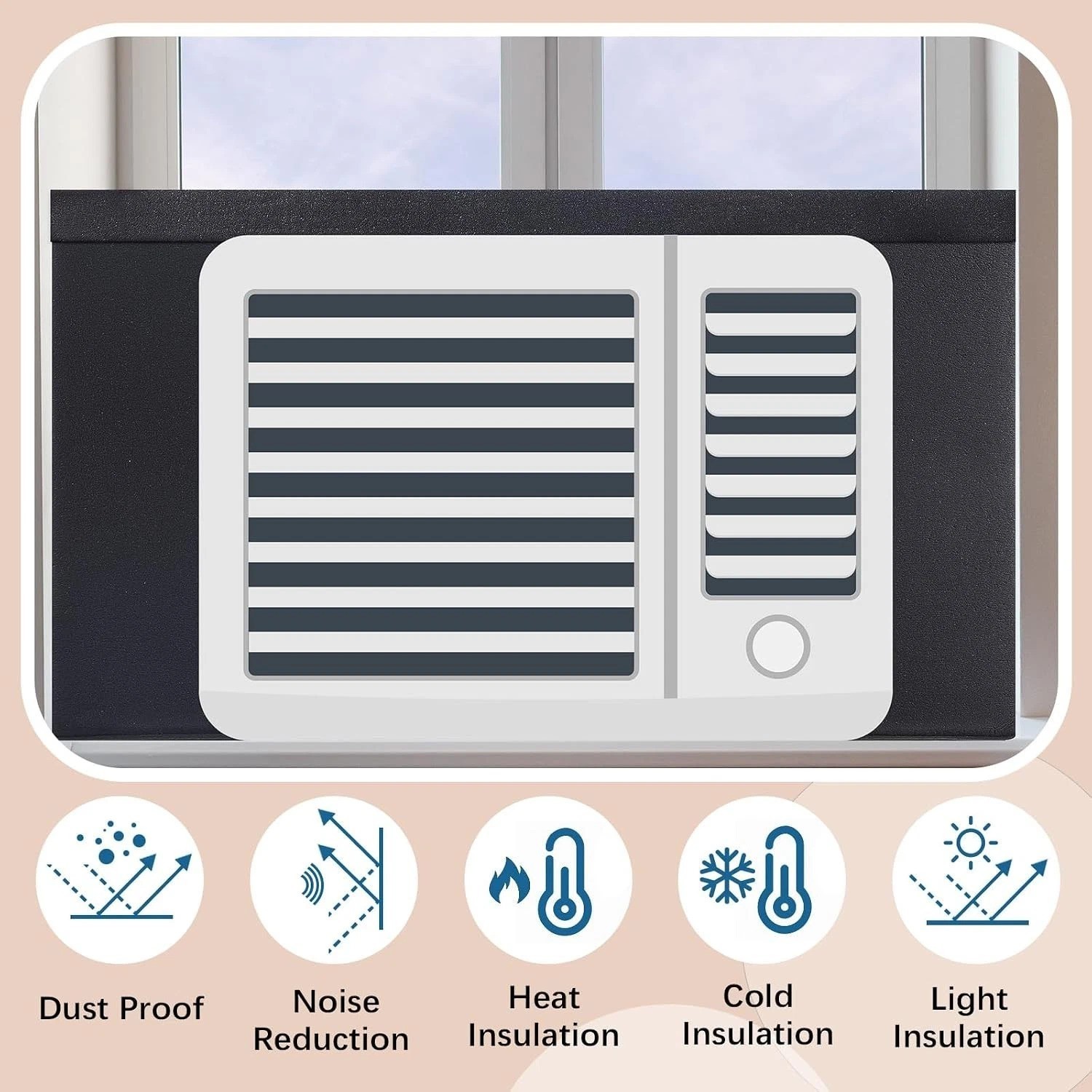 4 Pcs Window Ac Insulated Foam Panels with Seal Strip,Black | Fits Most 5000-…