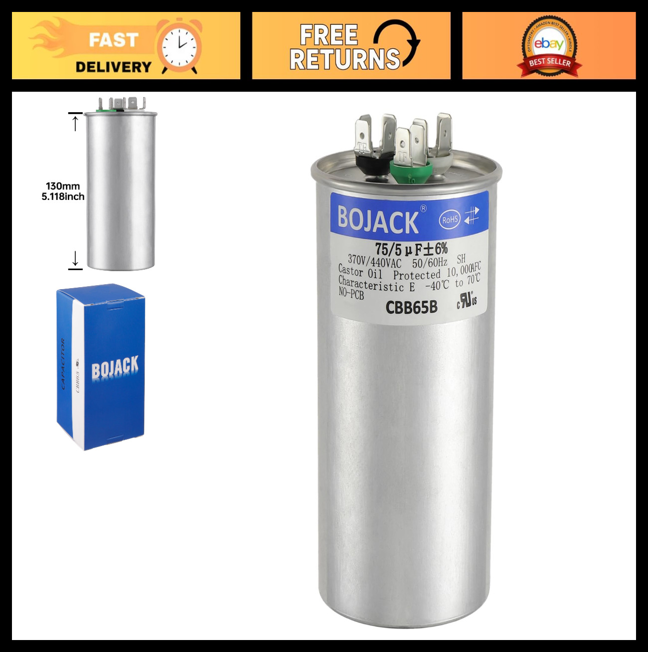 75+5 uF Dual Run Capacitor 370/440 VAC for AC Units & Heat Pumps – CBB65B