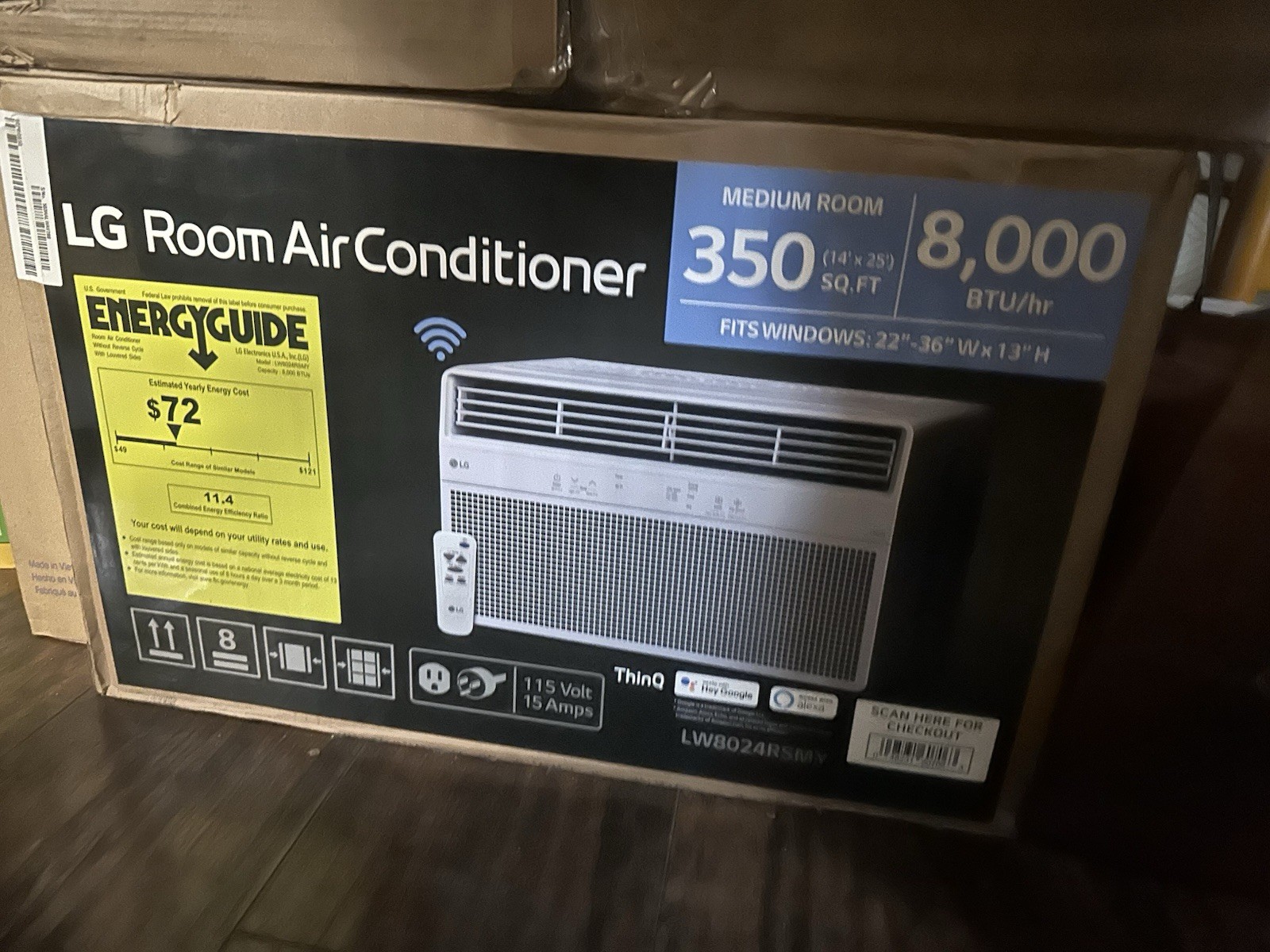 LG 8,000 BTU Window AC 115V Wi‑Fi ThinQ R32 350 sq ft LW8024RSMY PICK UP IN NYC