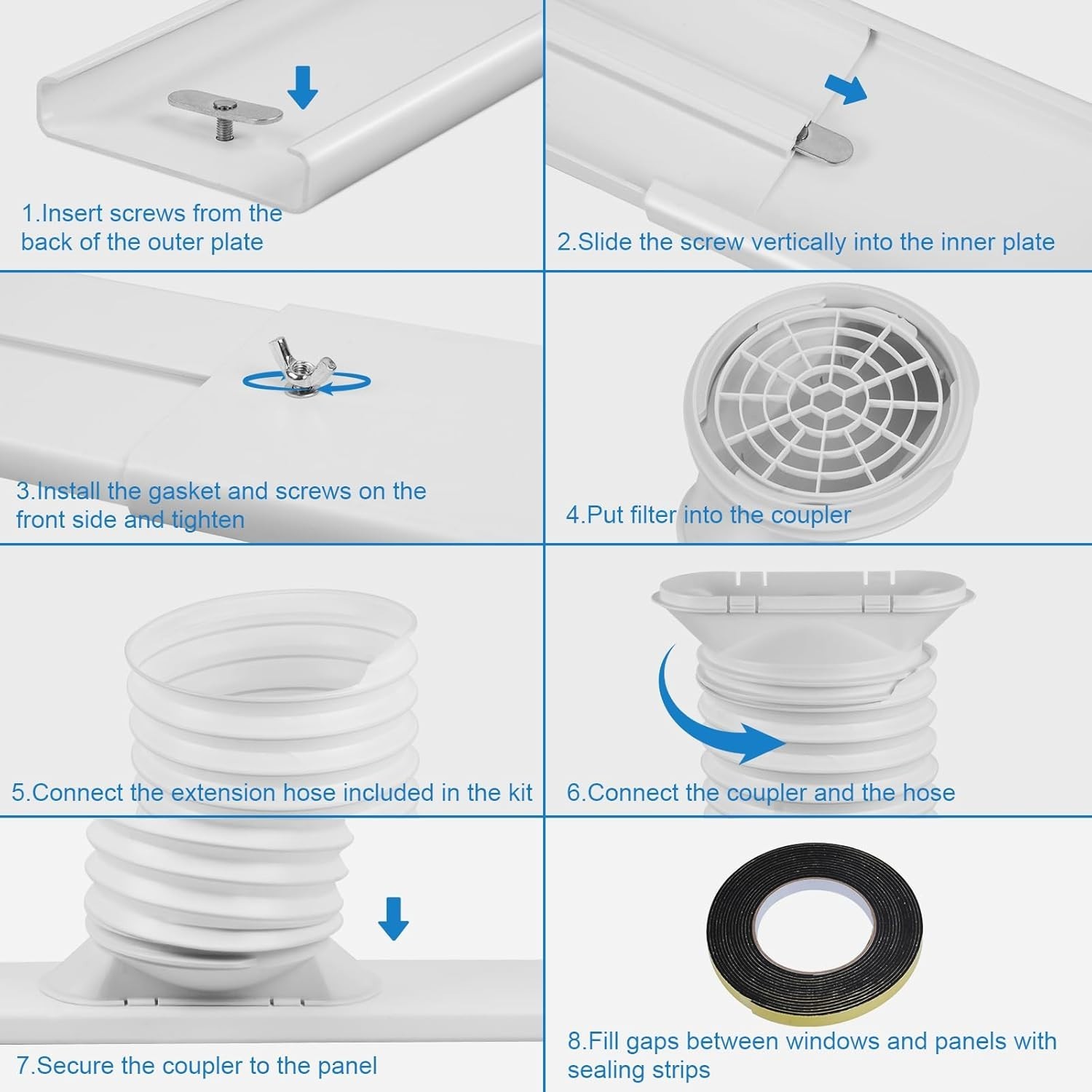 Ultimate Portable Air Conditioner Window Vent Kit | 5.9&Prime; Exhaust Hose & 4 Plates