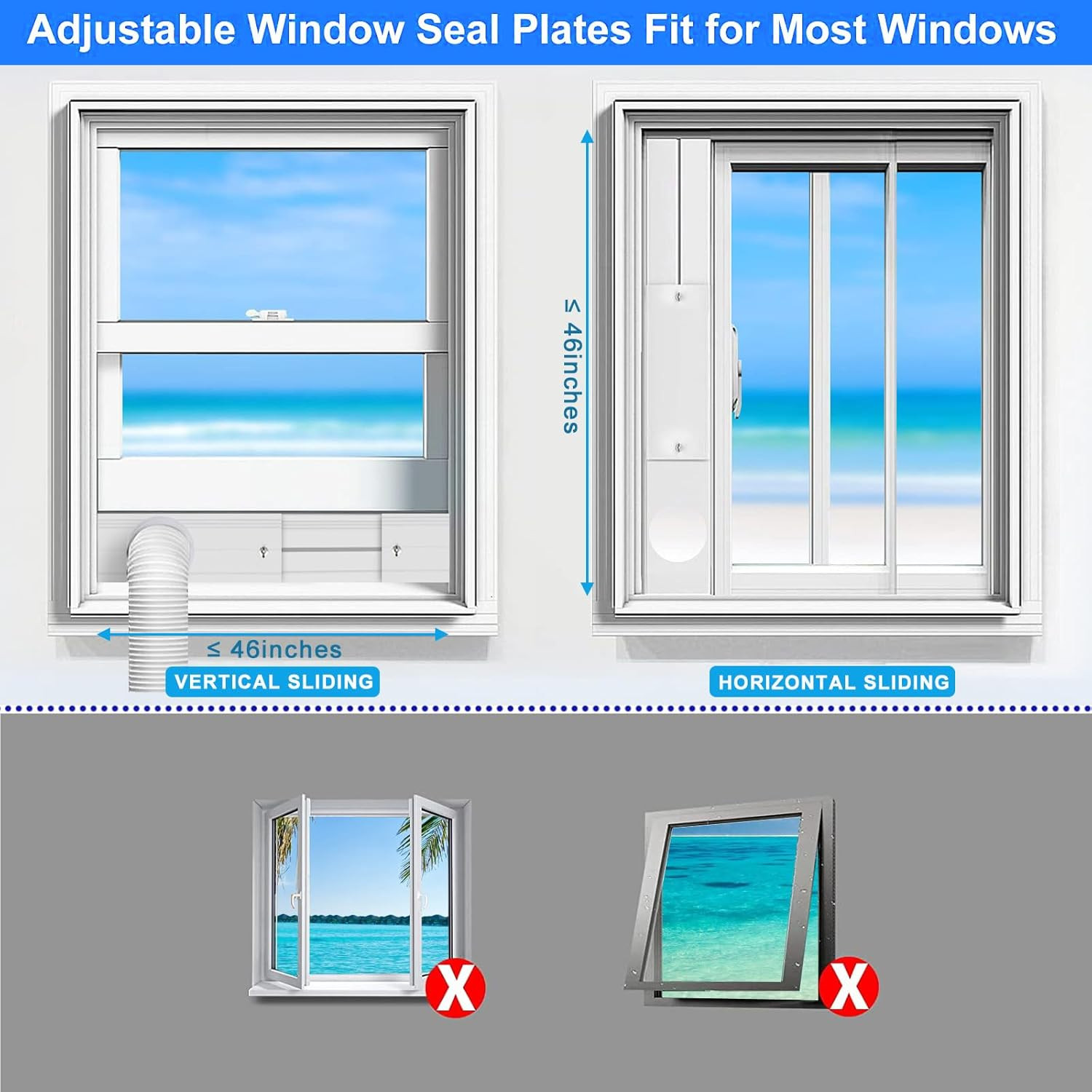 Portable Air Conditioner Window Vent Kit with 2-In-1 Coupler Fit for 5.0&Prime;/5.9” E