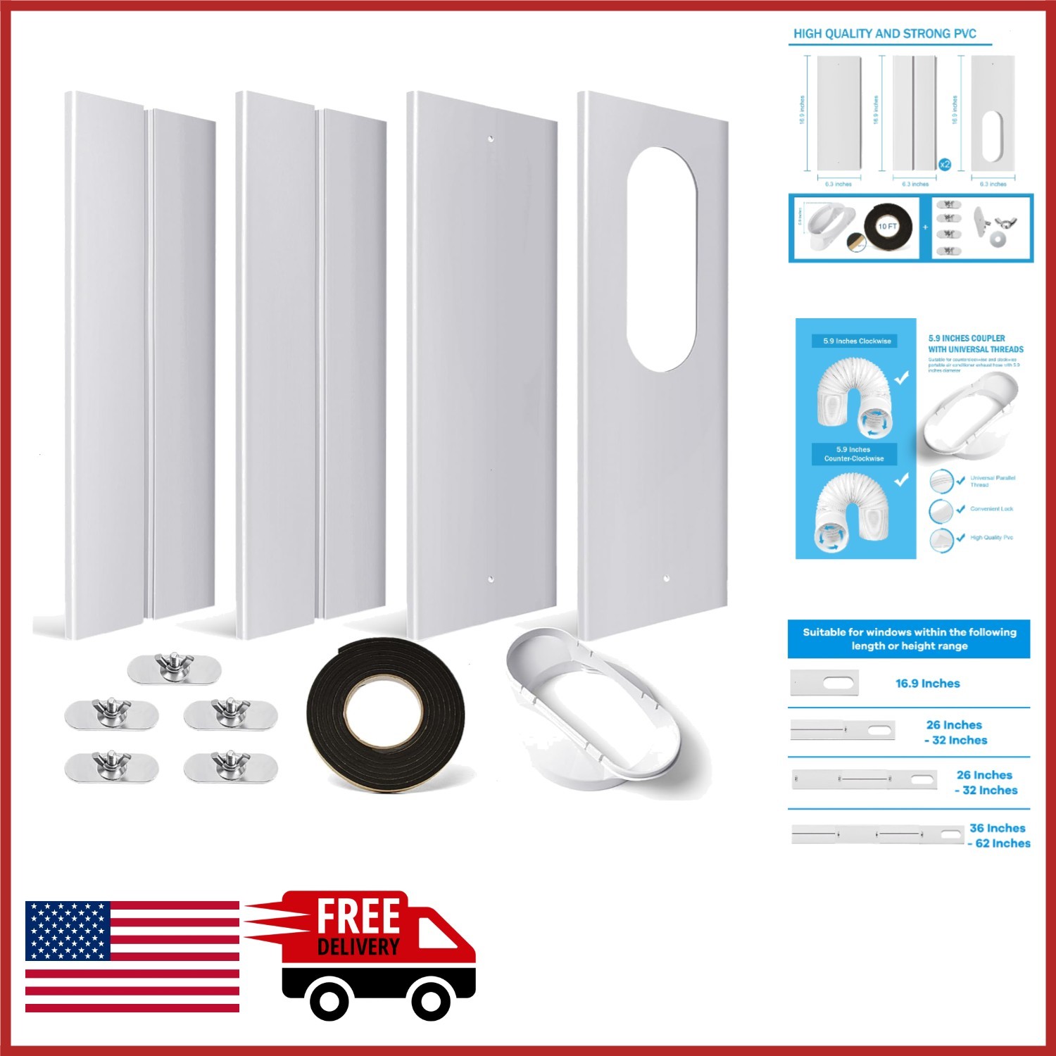 PVC Window Seal Kit for Portable AC with 4 Plates and Easy Installation