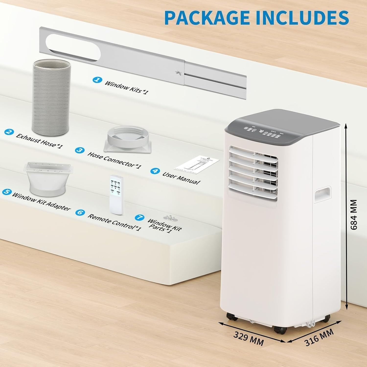 GarveeLife 8000BTU 4-In-1 Portable Air Conditioner W/ Remote Window Kit Gray