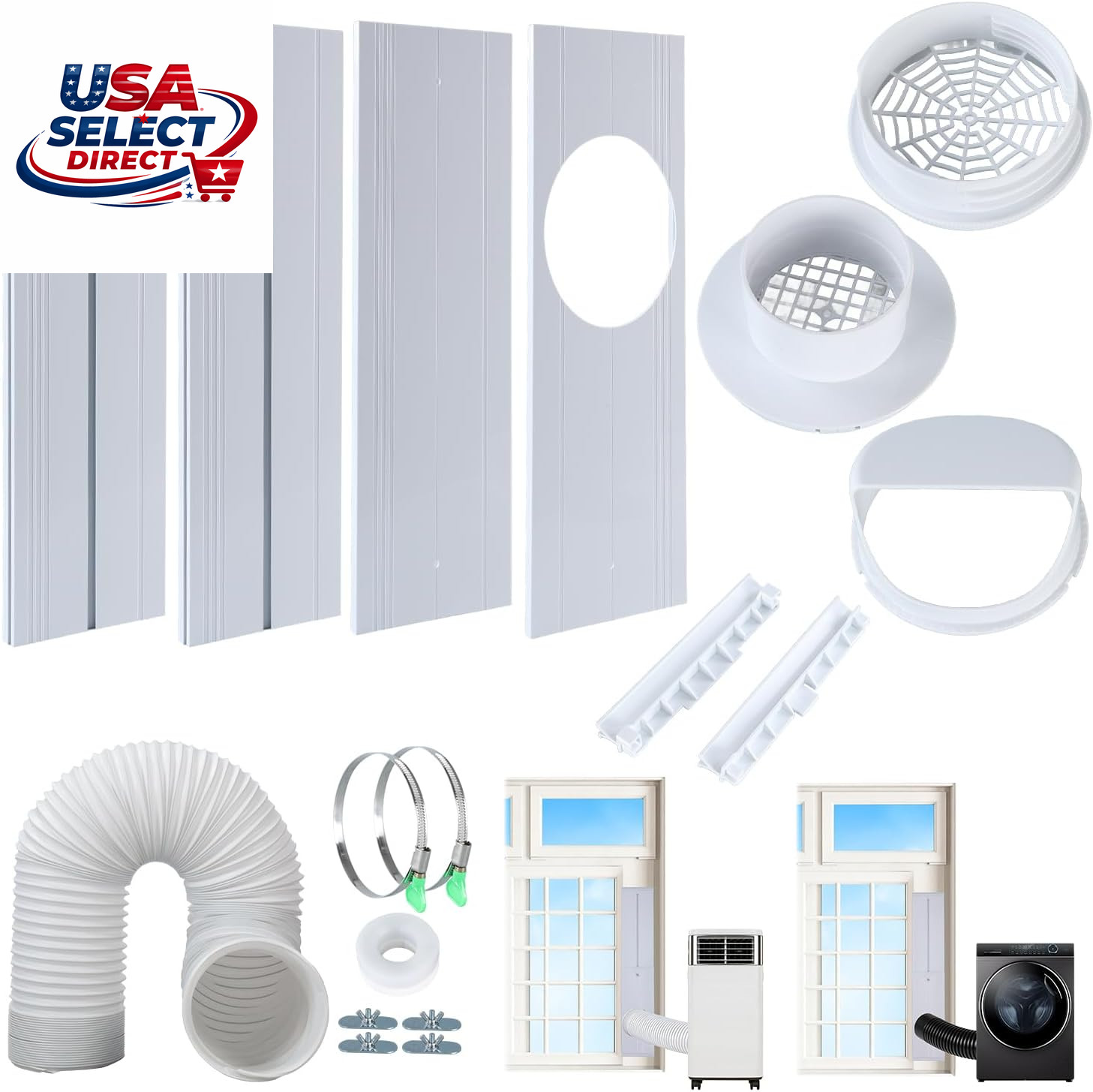 2026 Portable Air Conditioner Window Kit with Exhaust Hose & Rain Guard