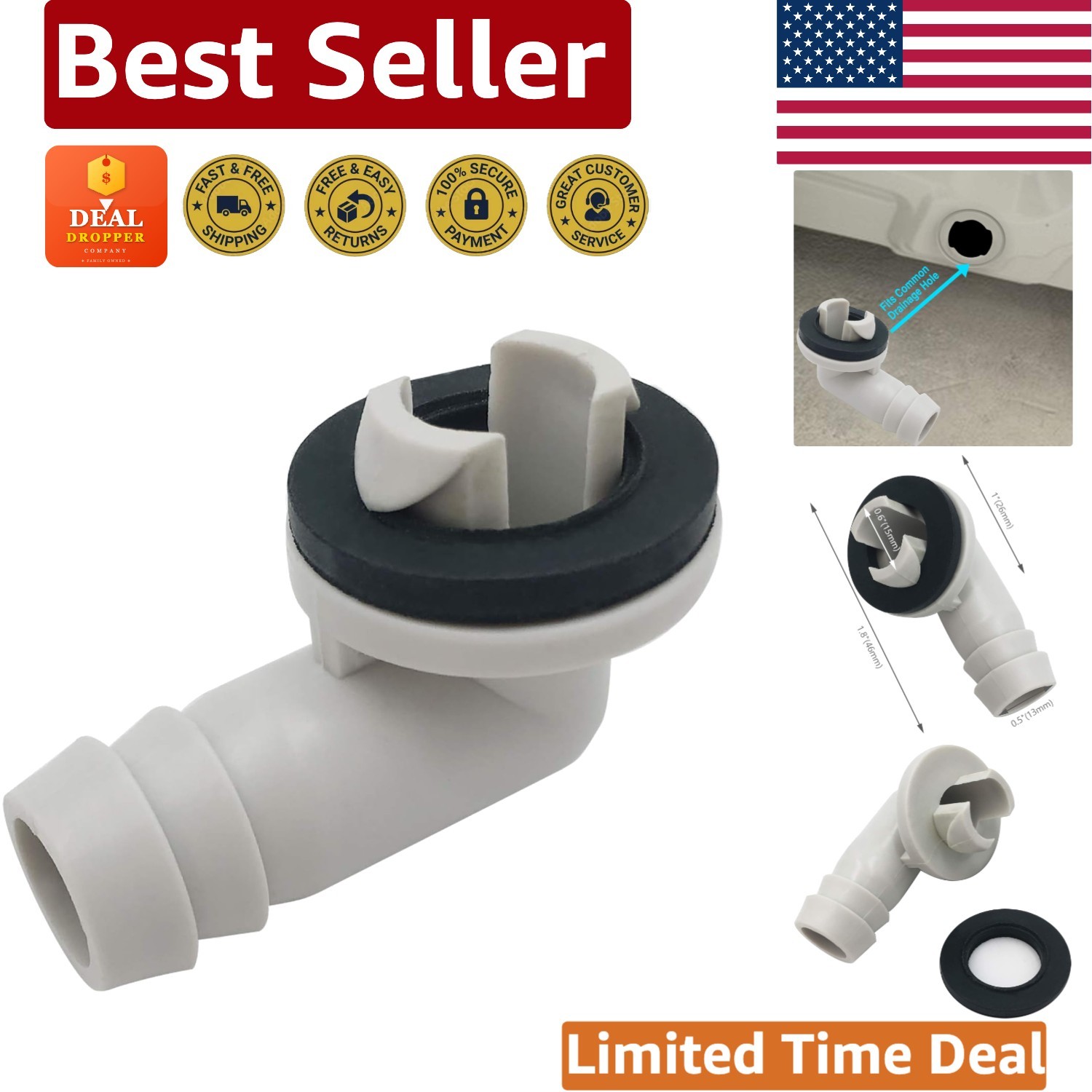 Durable 3/5 Inch Air Conditioner Connector with Rubber Seal for Leak Prevention