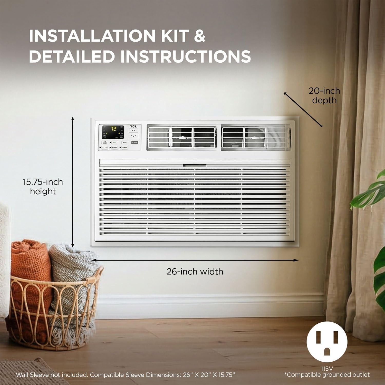TCL H10T9EX1-A 450 Sq. Ft. 10,000 BTU Smart Through-the-Wall Air Conditioner
