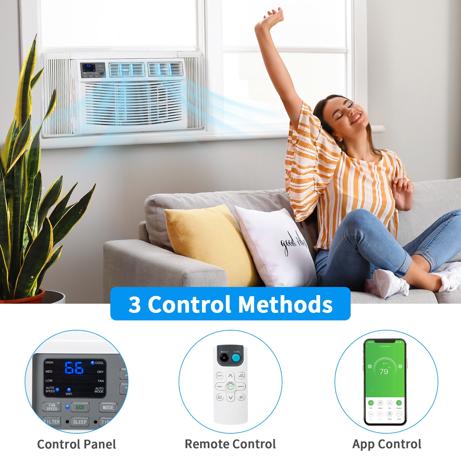 24000 BTU Window Air Conditioner Cool up to 1500sp.ft w/Remote Wifi, Install Kit