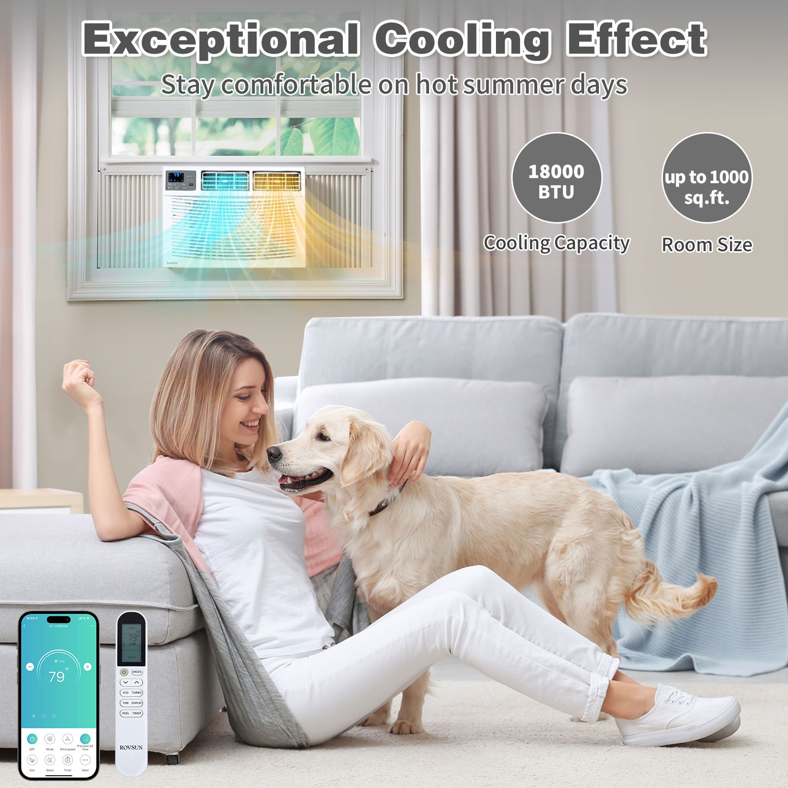18,000 BTU Heat and Cool Window Air Conditioner With Wifi and Remote Control