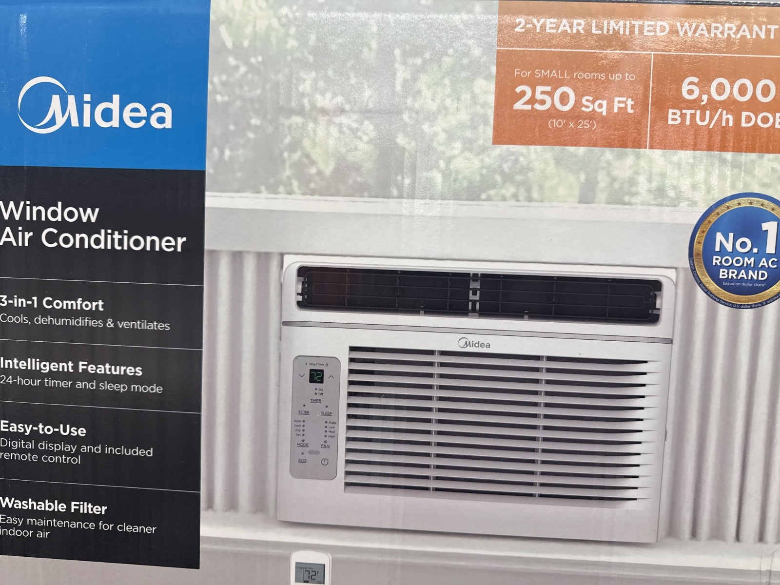 Midea EasyCool Window Air Conditioner with Remote, 6,000BTU/250sq.ft.