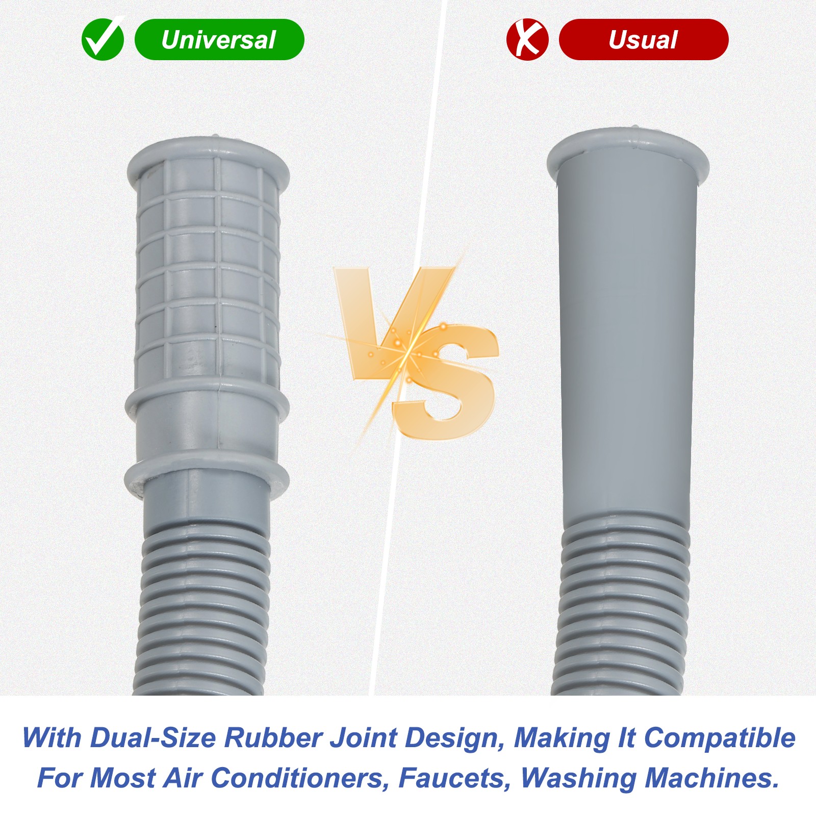 16.4Ft Air Conditioner Drain AC Drain Connector Hose with Clamp Gray 2Set