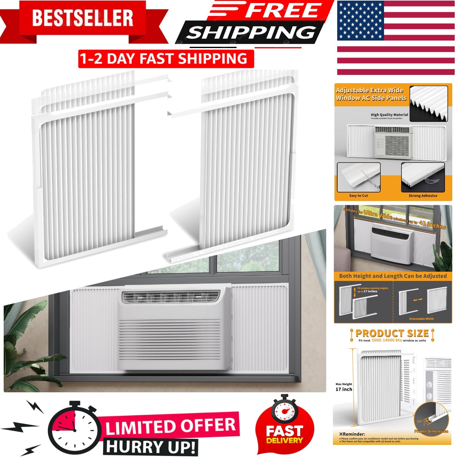 Adjustable Window Air Conditioner Side Panels and Frame Set,Extra Wide Window AC