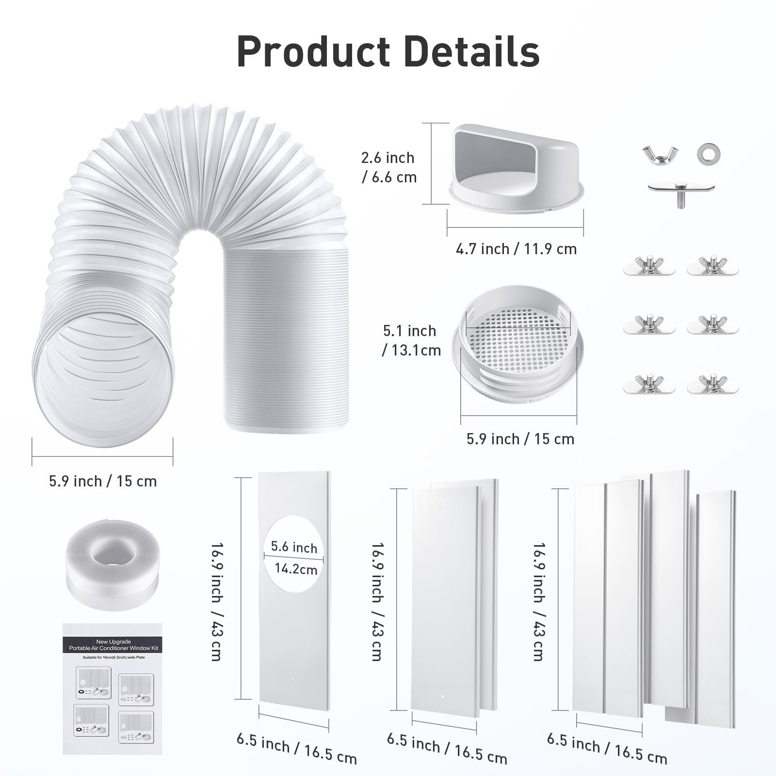 Portable Air Conditioner Window Vent Kit Adjustable Window Seal w/ 5.9&Prime; Diameter