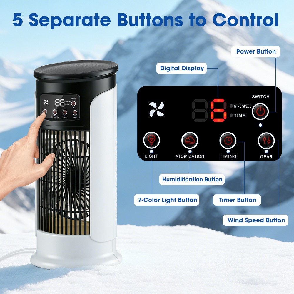 Portable Air Conditioner 3in1 Quiet 6-Speeds Air Cooler Humidifier Cooling Fan