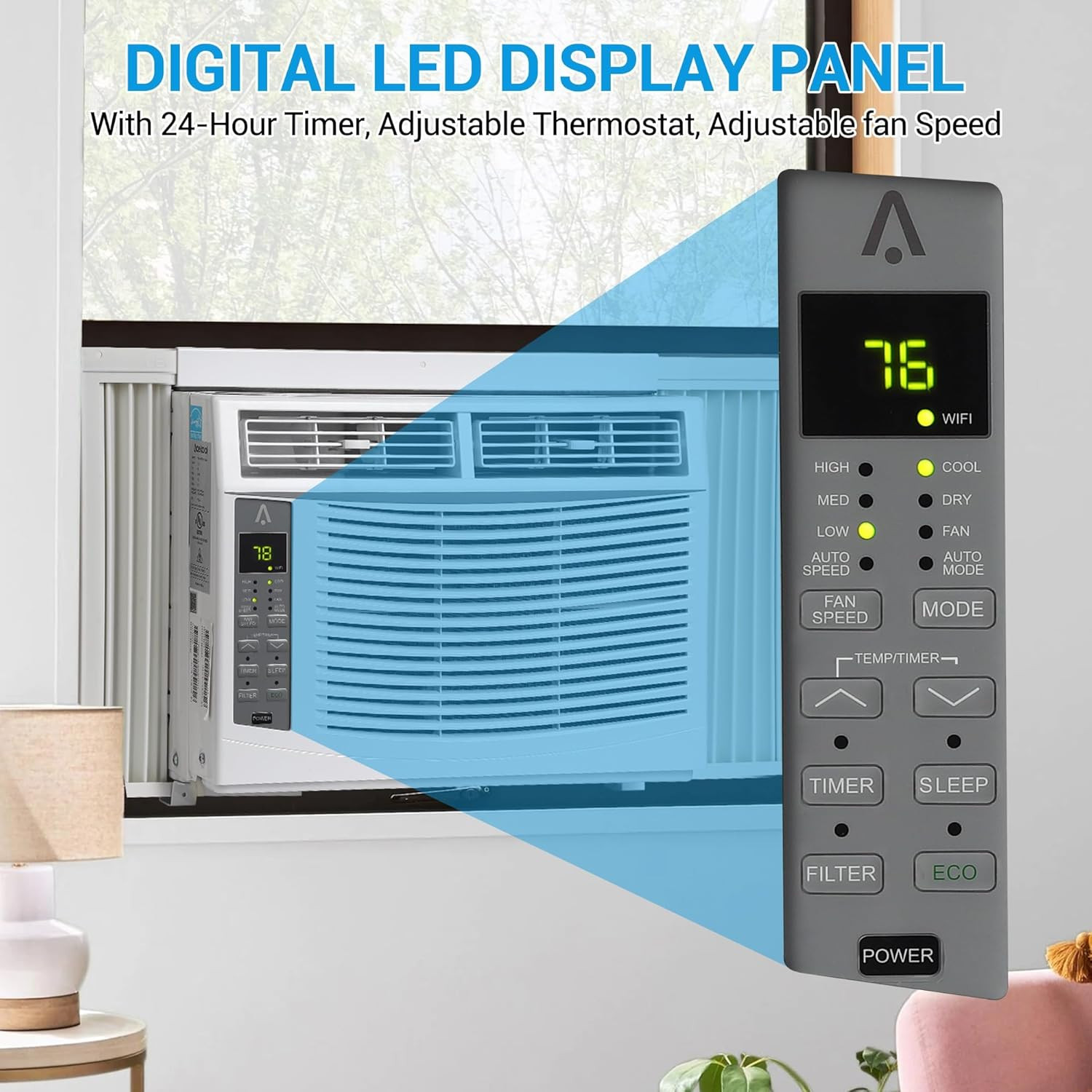 6,000 Btu Window Air Conditioner, Cools up to 250 Sq. Ft with Cooling, Dehumidif