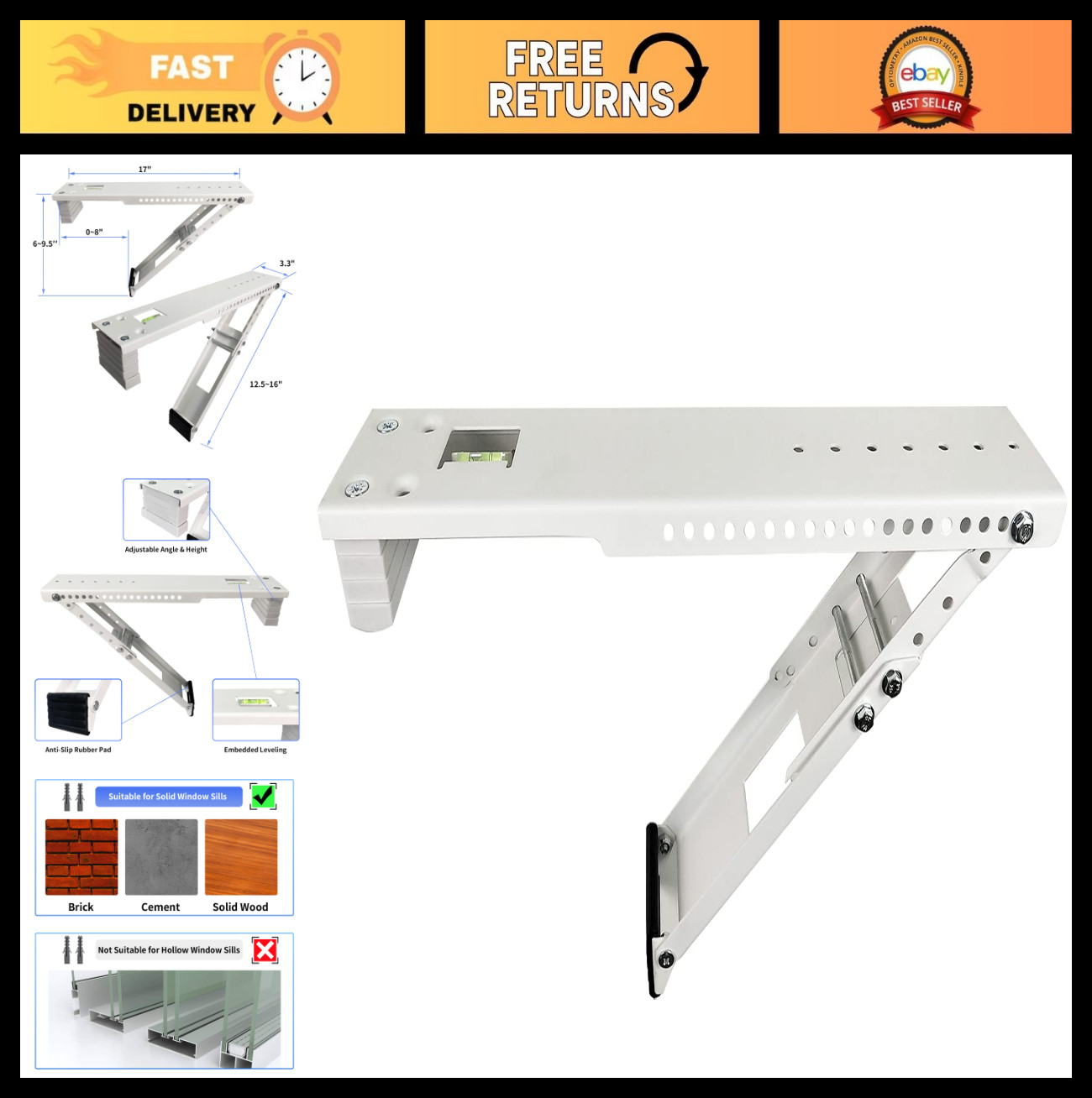 Heavy Duty AC Window Air Conditioner Support Bracket, Holds Up to 165 lbs