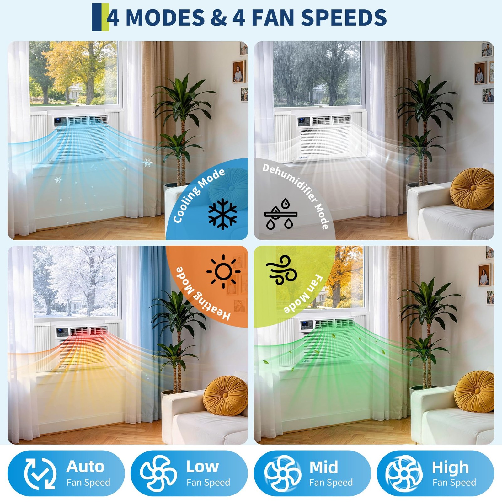 8000 BTU Window Air Conditioner & Heat WiFi APP 5 Modes & 4 Fan Speeds 350 Sq Ft