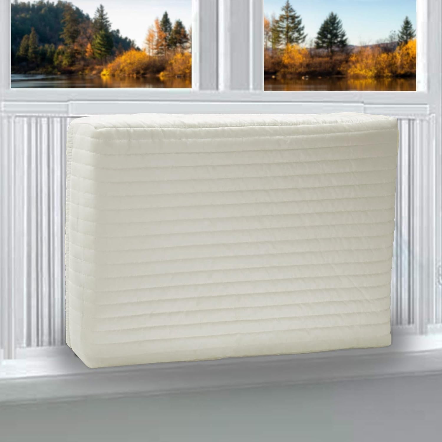 Indoor Window AC Cover Beige Polyester Draft Stopper 21×15 Energy Saver Durable
