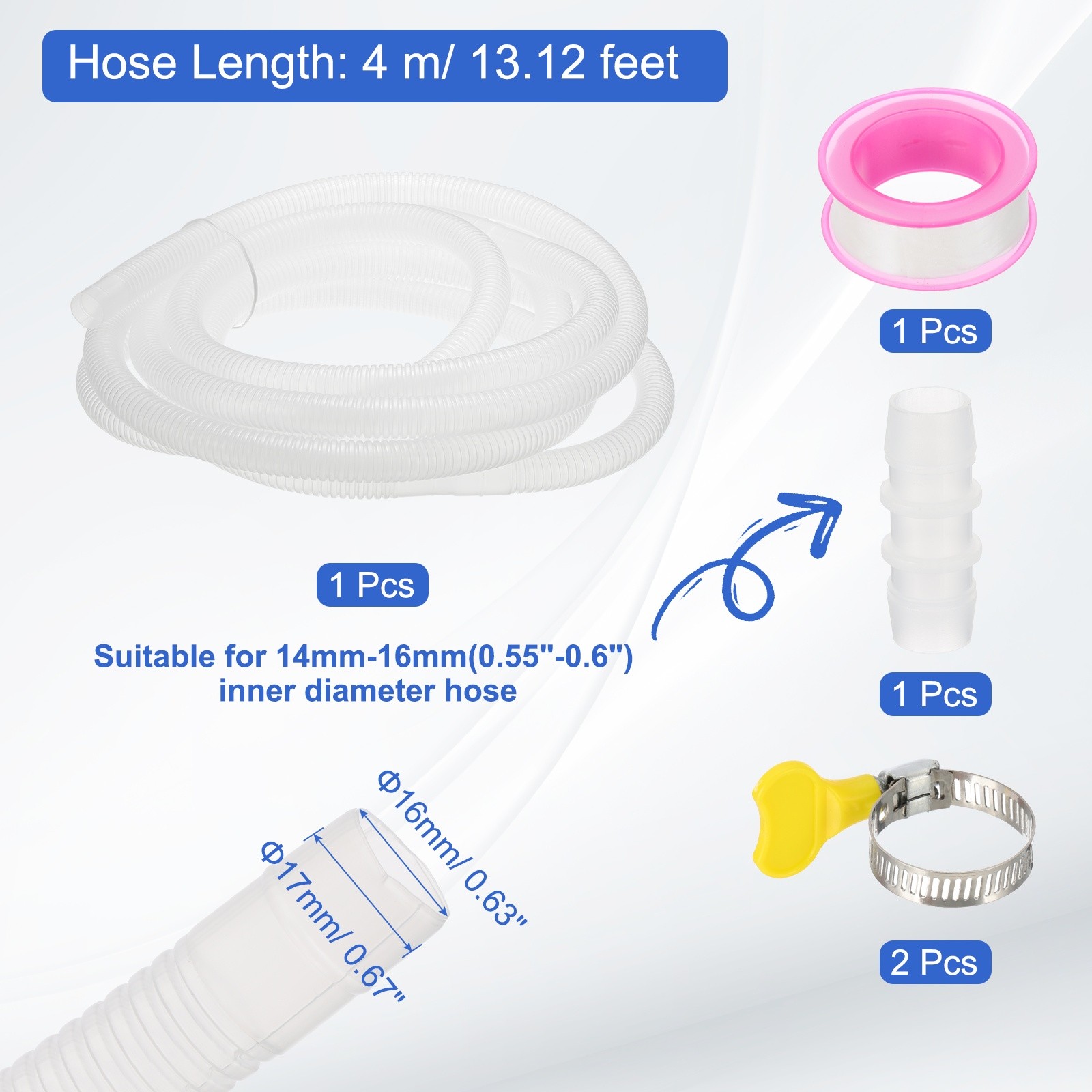 13Ft Air Conditioner Drain Hose Universal Mini Split AC Drain Hose Clear