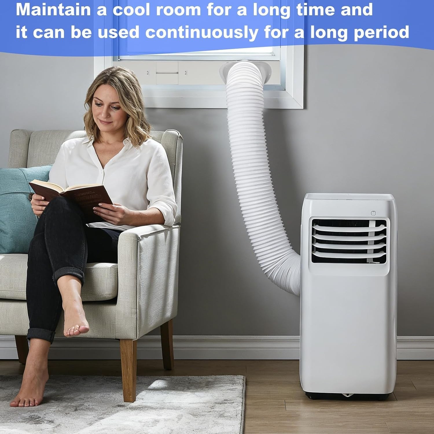 Energy-Saving AC Window Exhaust Kit with 63&Prime; Adjustable Hose for Sliding Windows