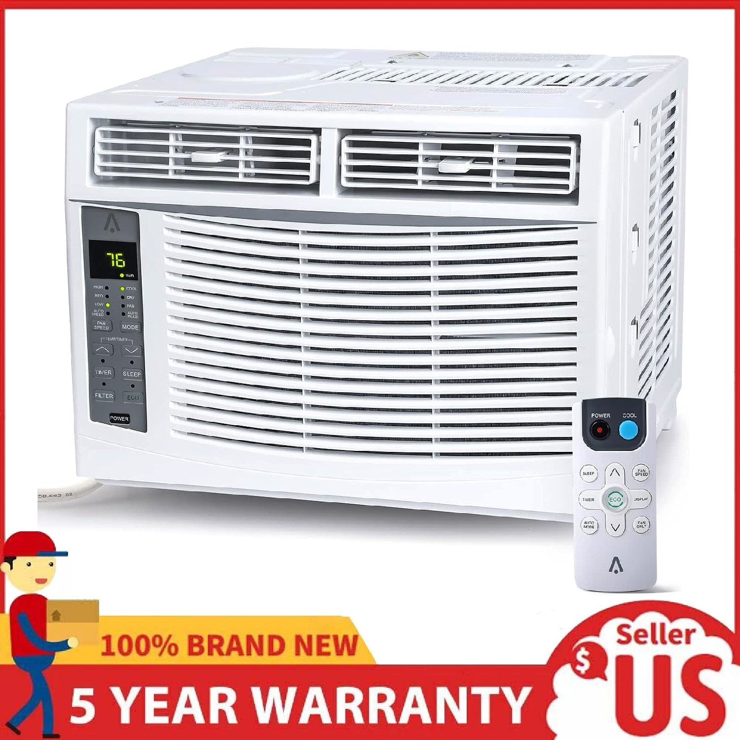 6000 BTU Window Air Conditioner Quiet Small AC Unit ,WiFi Enabled 115V w/Remote