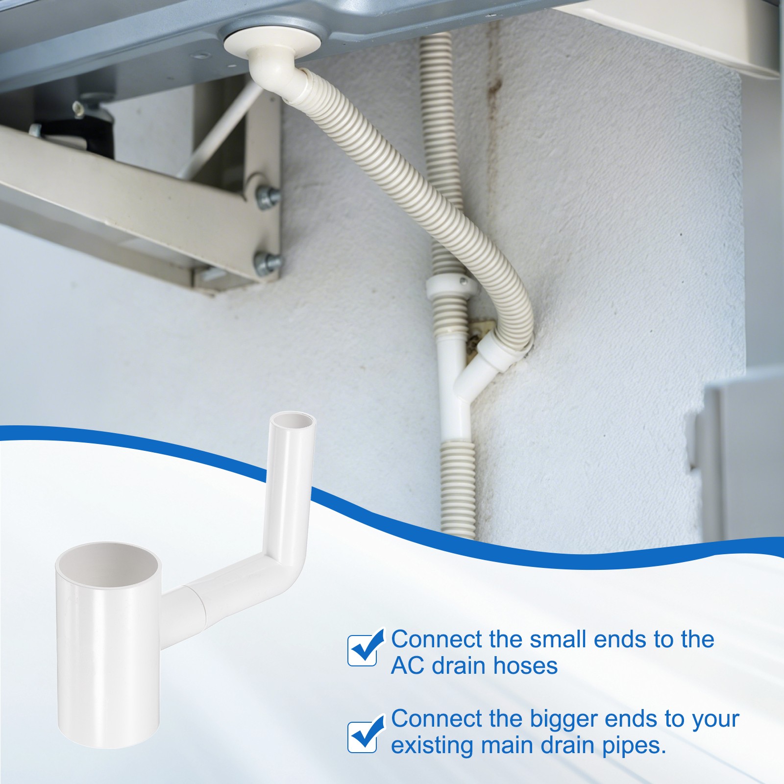 50x25mm PVC Three-Way Air Conditioner Drain Hose Connector, White