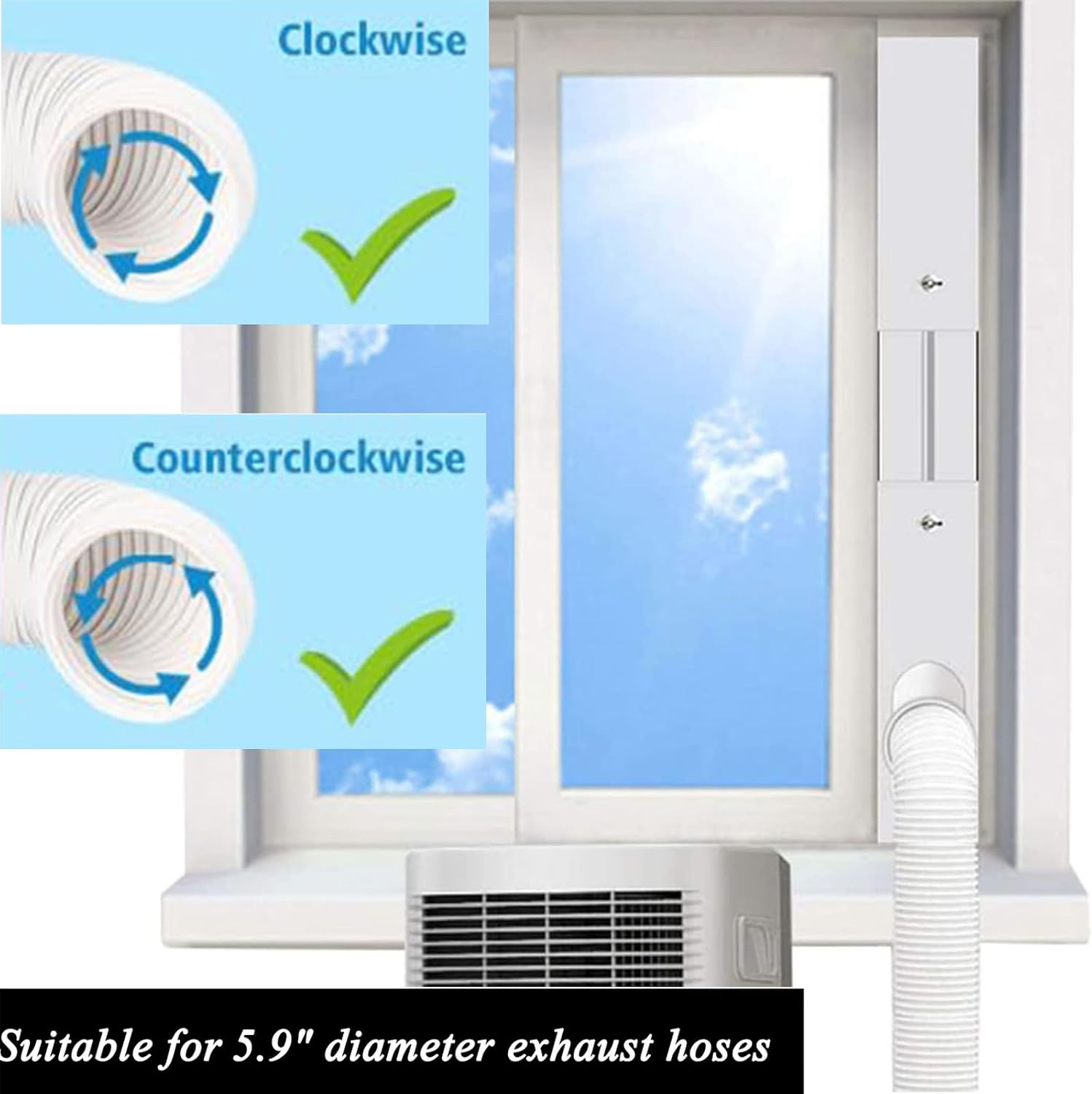 Kit De Ventana De Aire Acondicionado Portatil Con Manguera De Escape De 5.9&Prime; NEW