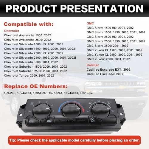 A/C Heater Climate Control Module Panel Compatible with 1999-2002 599-266