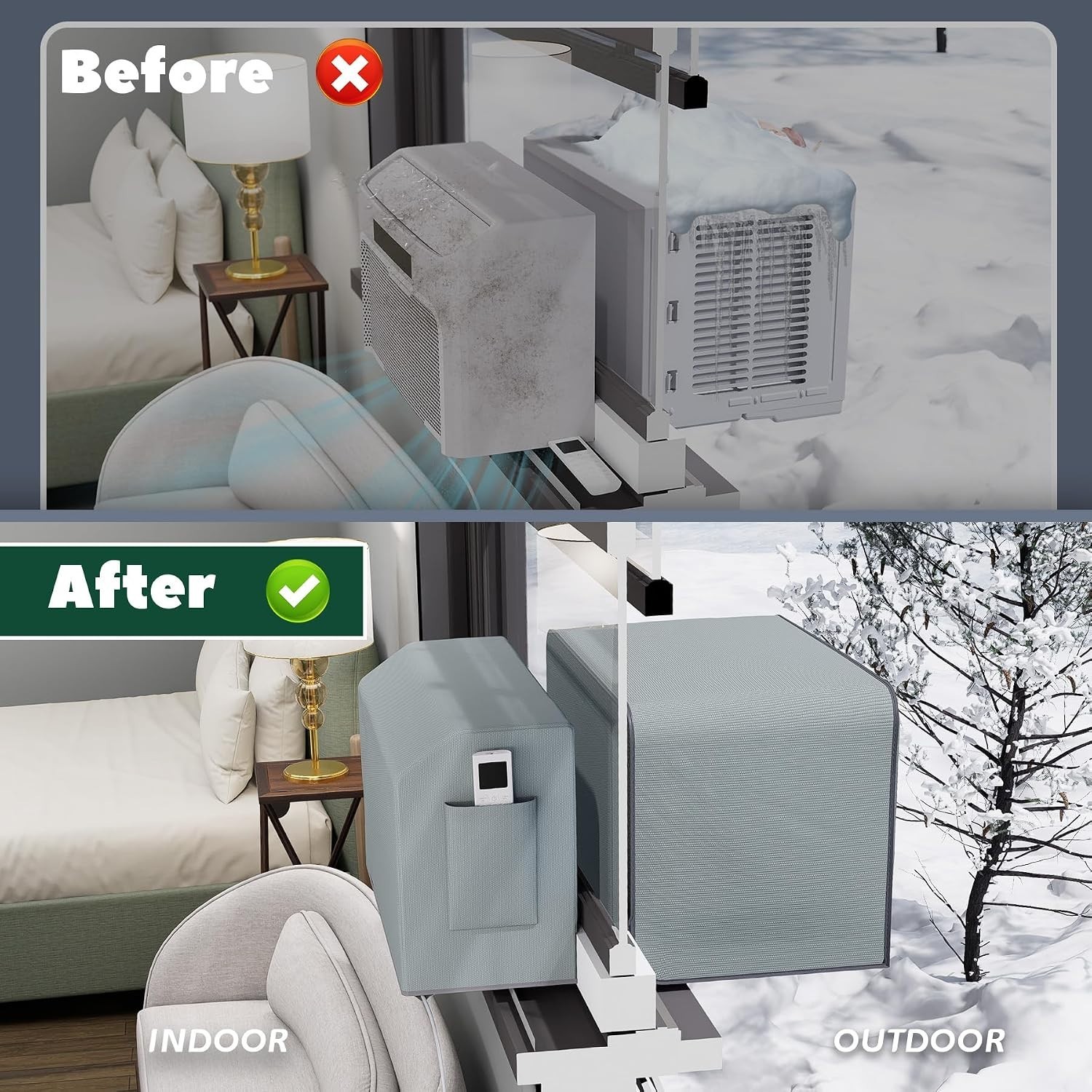 Window Air Conditioner Cover Kit for U-Shape Window AC,Magnetic Easy Install,…