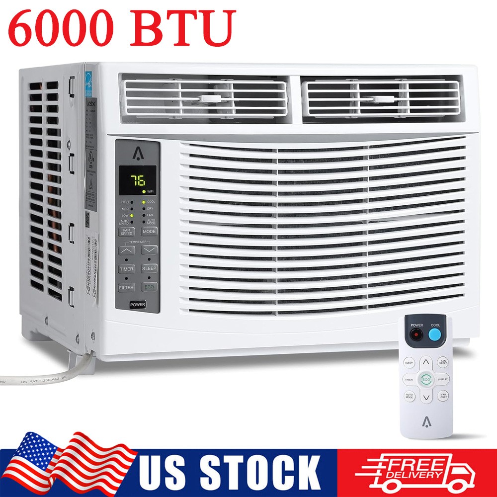 6000 BTU Window Air Conditioner 250 sq.ft. AC Unit 24H Timer with Remote Control