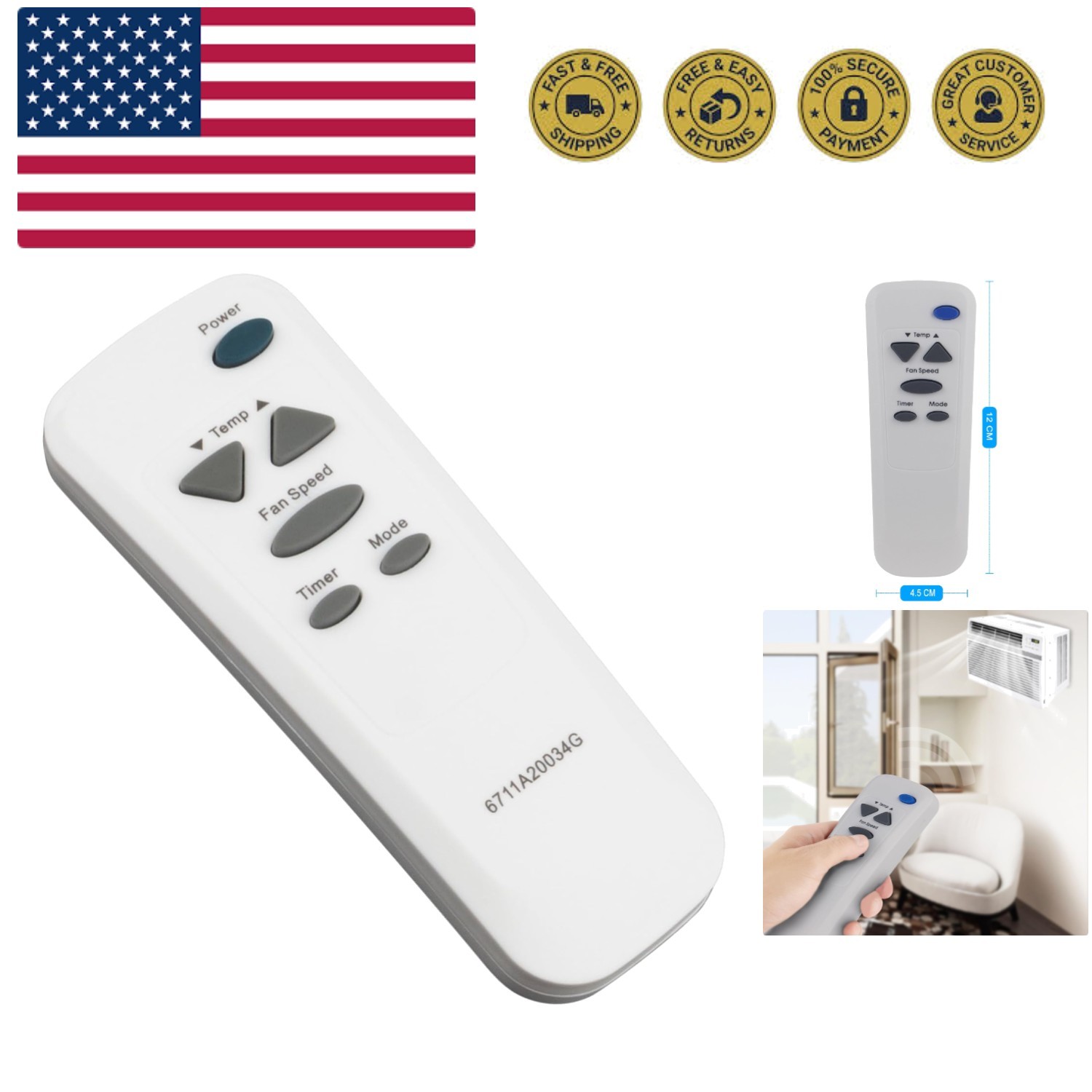 6711A20034G Replace Remote Control fit for LG Window-Type AC Air Conditioner