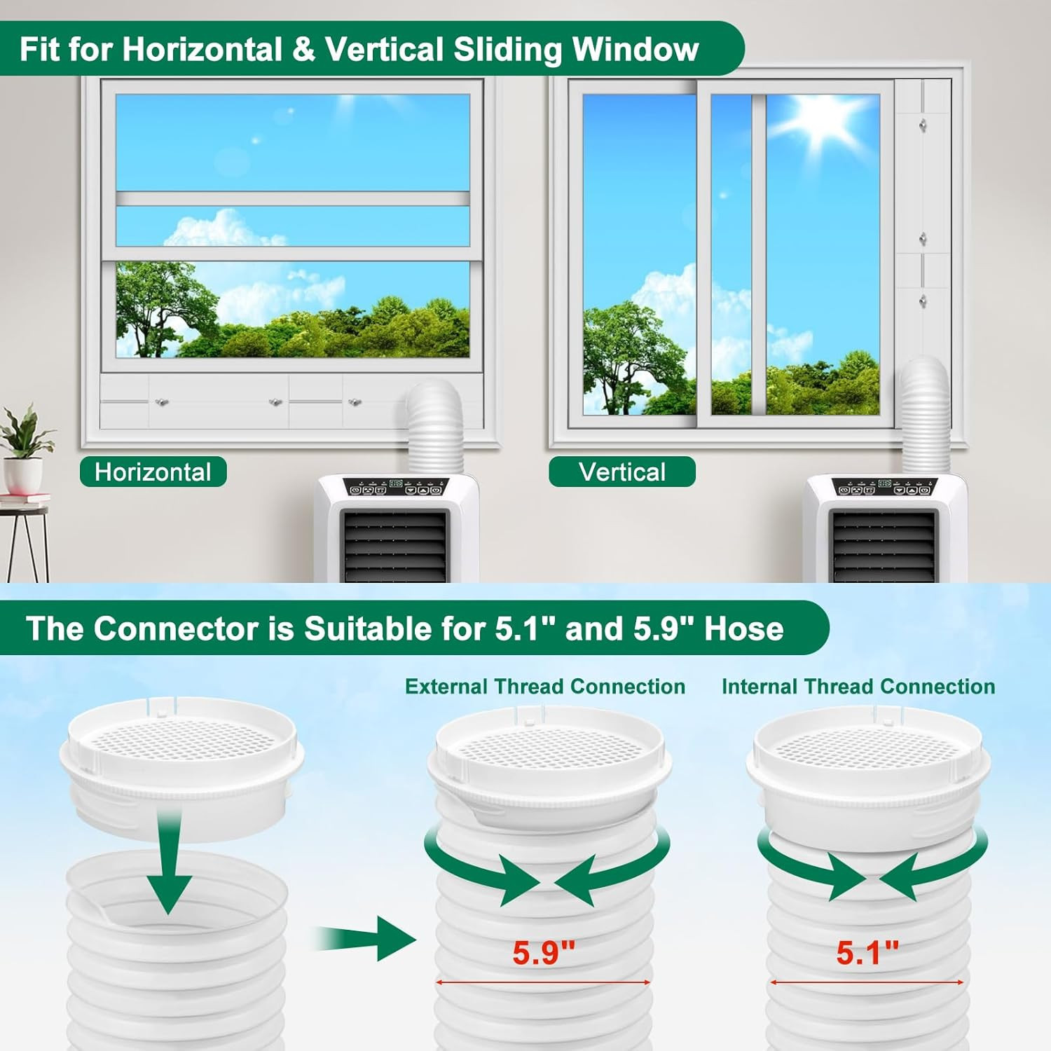 Upgrade Portable Air Conditioner Window Kit with 5.9Inch Exhaust Hose,Portable A