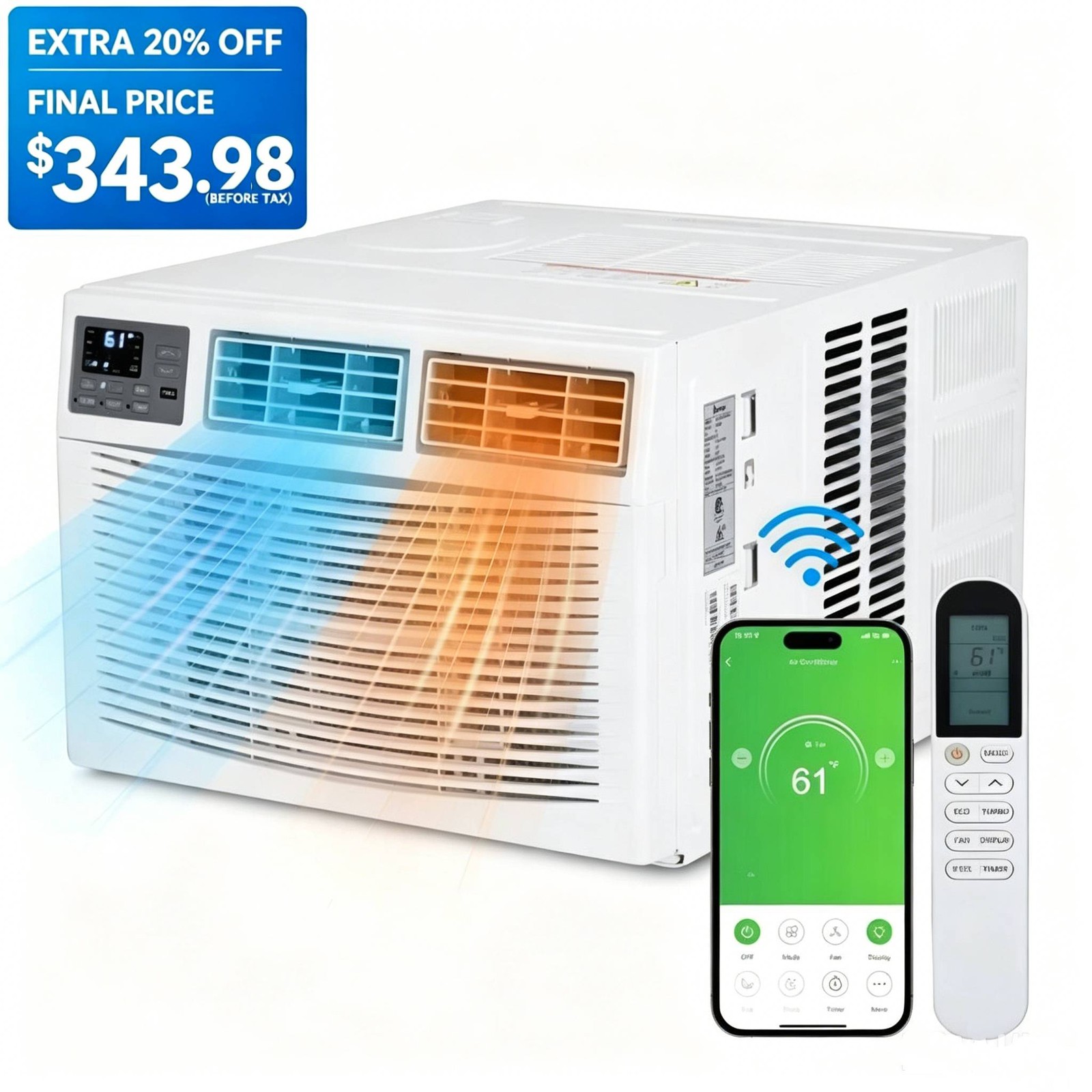12,000 BTU Window Air Conditioner and Heat 550 Sq.Ft Room Wifi APP Home AC 230V
