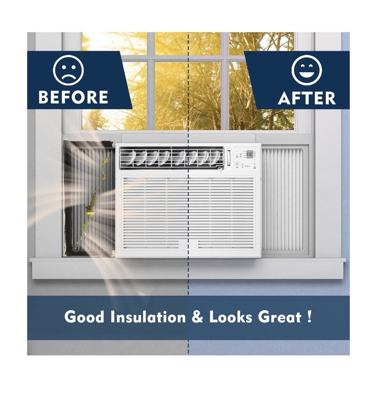 Window Air Conditioner Side Panel with Frame,Ac Insulation Side Panels Curtain K