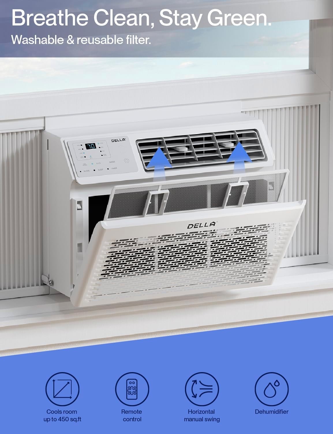 10000 BTU Energy Saving Window Air Conditioner Work Cools Up to 450 Sq.Ft
