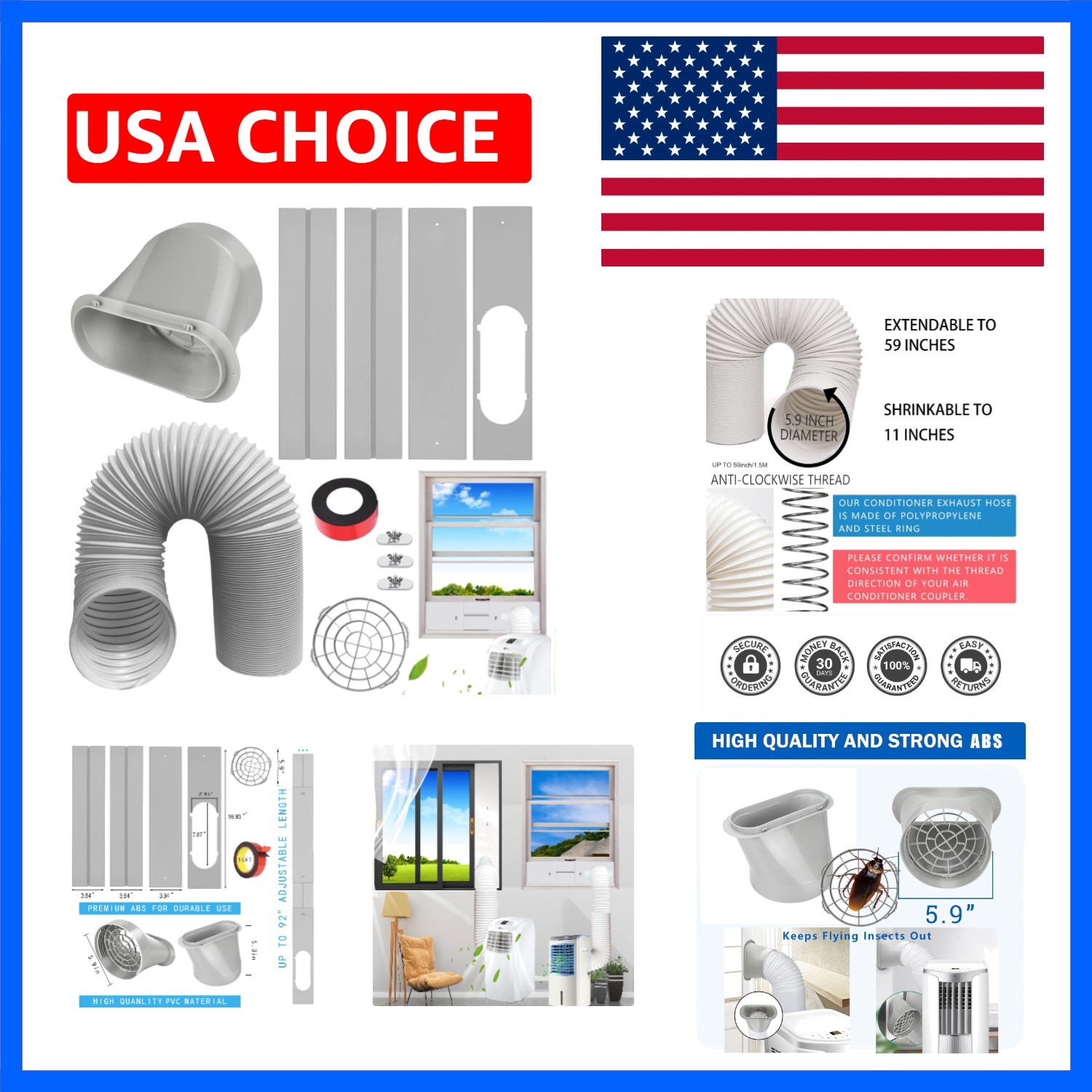 Portable AC Window Vent Kit, Adjustable Vertical/Horizontal Sliding Window Ki…