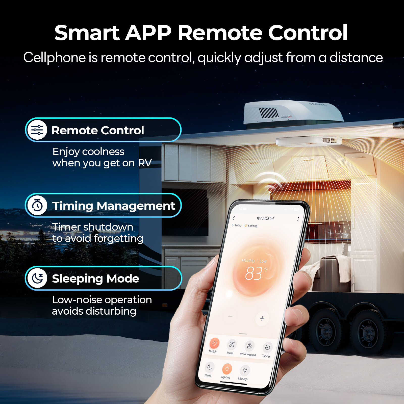 RV Air Conditioner 16000BTU Heat Pump Rooftop AC Unit Ultra Quiet Wifi+Remote