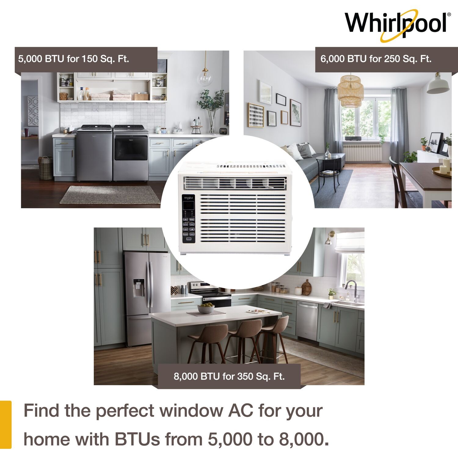 Whirlpool WHAW081CW Energy Star 8,000 BTU 115V Window Air Conditioner with