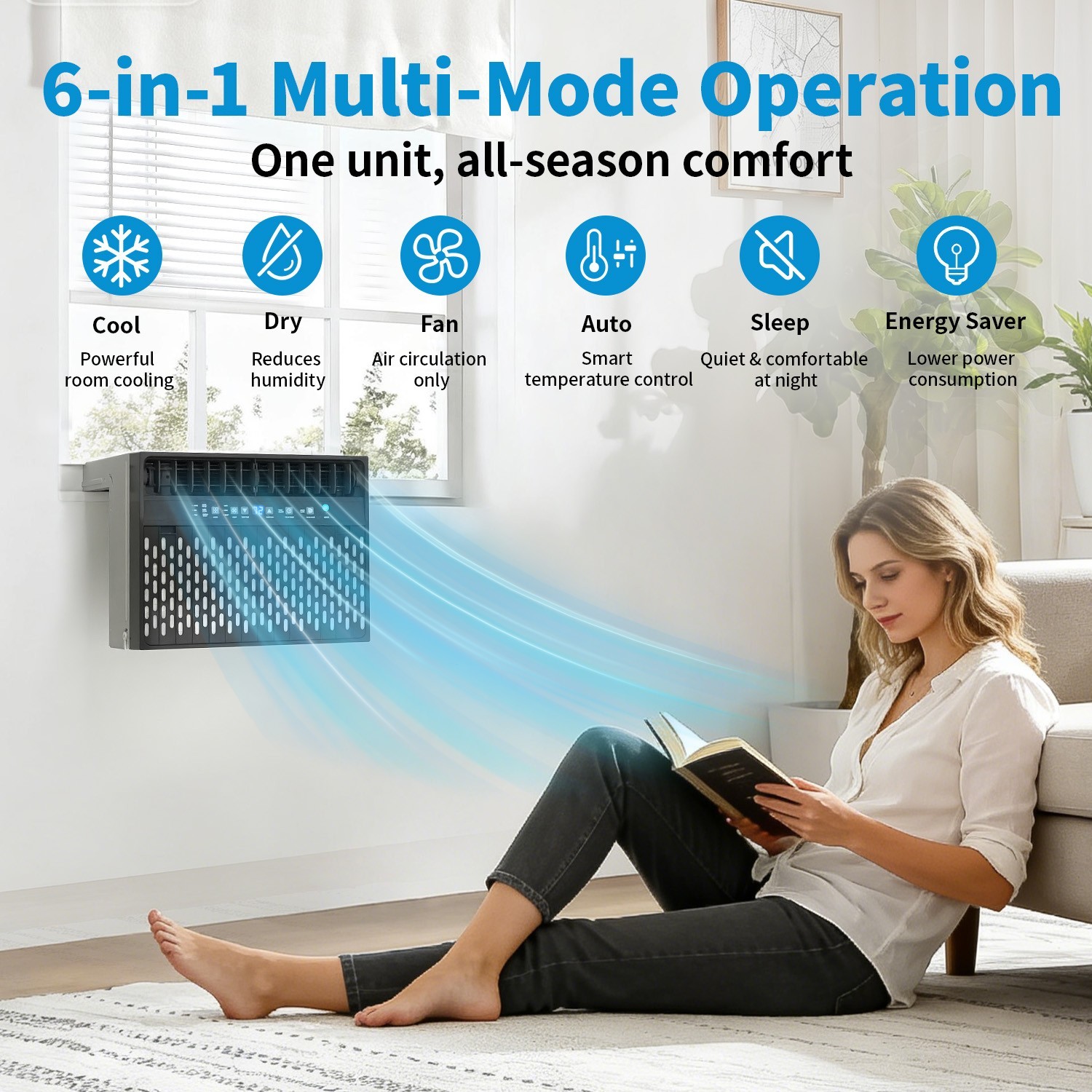 U-Shaped Window Air Conditioner 12000 BTU-6300DOE Window AC Unit Quiet 6 Modes