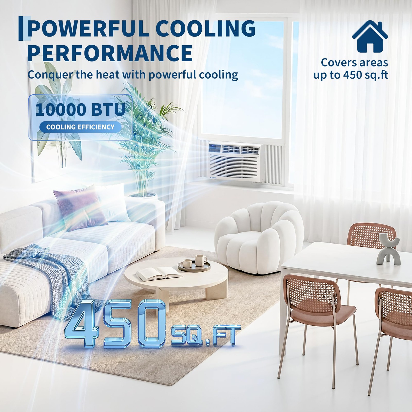 10000 BTU Window Air Conditioner, 3 Cooling & Fan Speeds 450 Sq.ft. for Bedroom