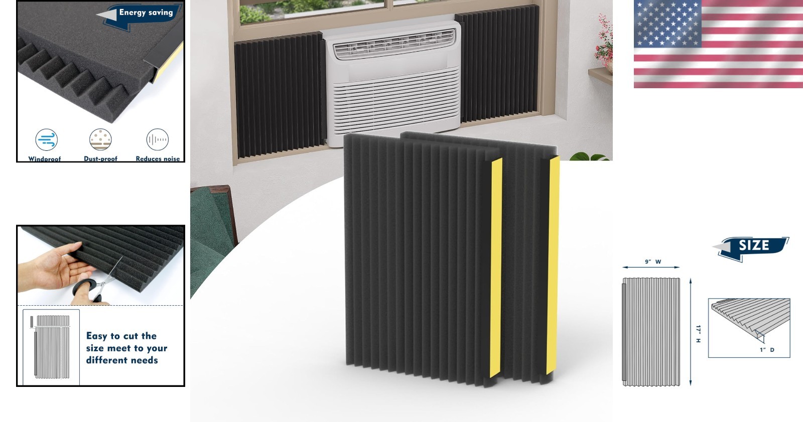 Window Air Conditioner Side Panels 17×9 Inches Foam Insulation 2 Pack