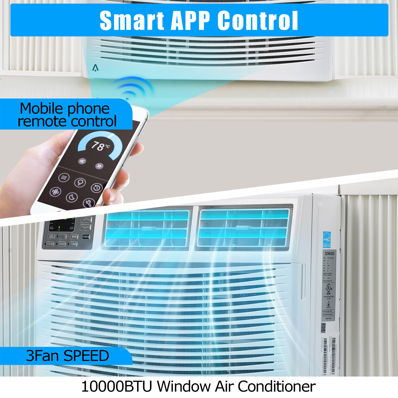 10000 BTU Window Air Conditioner with WiFi App & Remote Control Up to 450 Sq.Ft