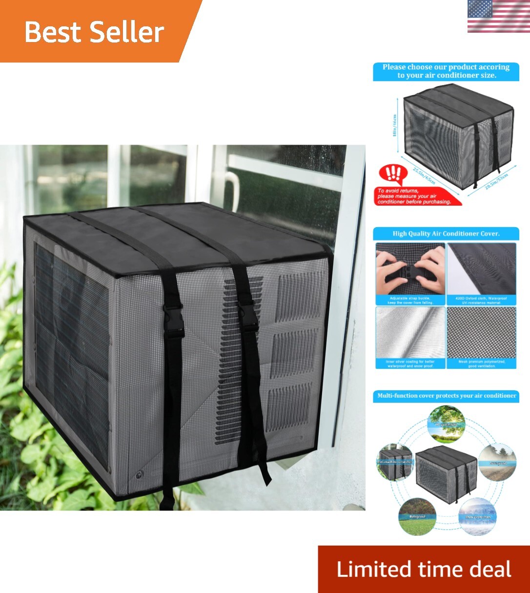 Waterproof Window AC Cover – 25.5Wx20.5Dx18H, Air Insulation & Dust Protection