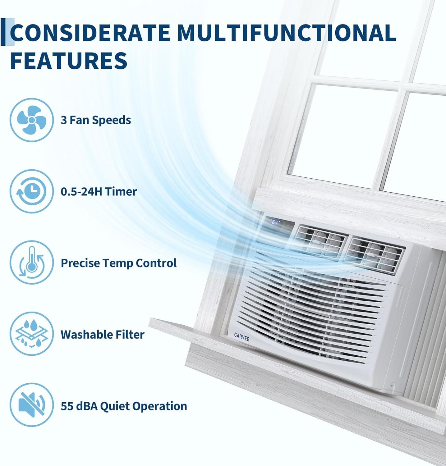 8000 BTU Window Air Conditioner, Cools Up to 350 Sq.ft NO WIFI Window AC 24H Tim