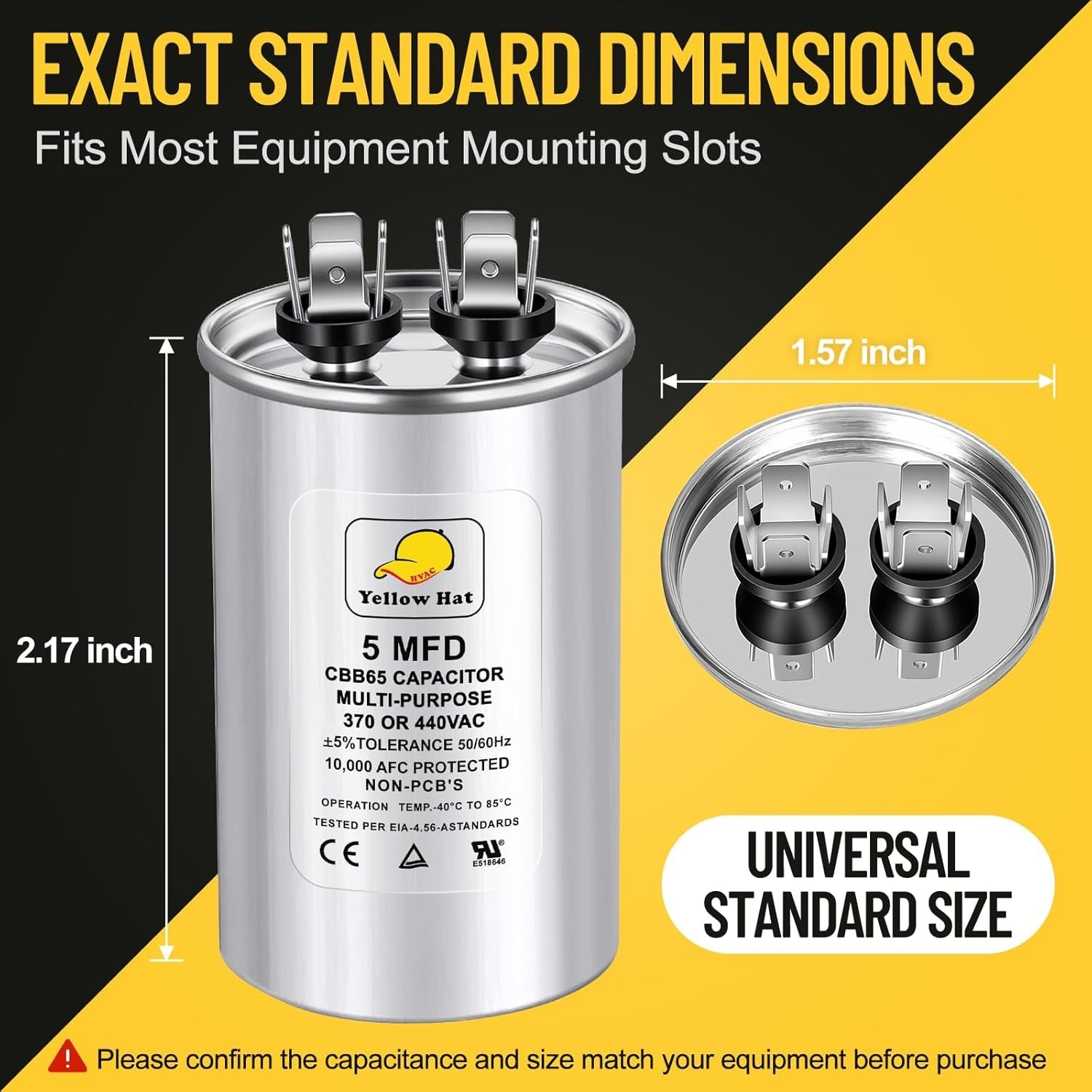 Durable 5uF Round Capacitor 370/440V for AC Motors and Fan Start Applications