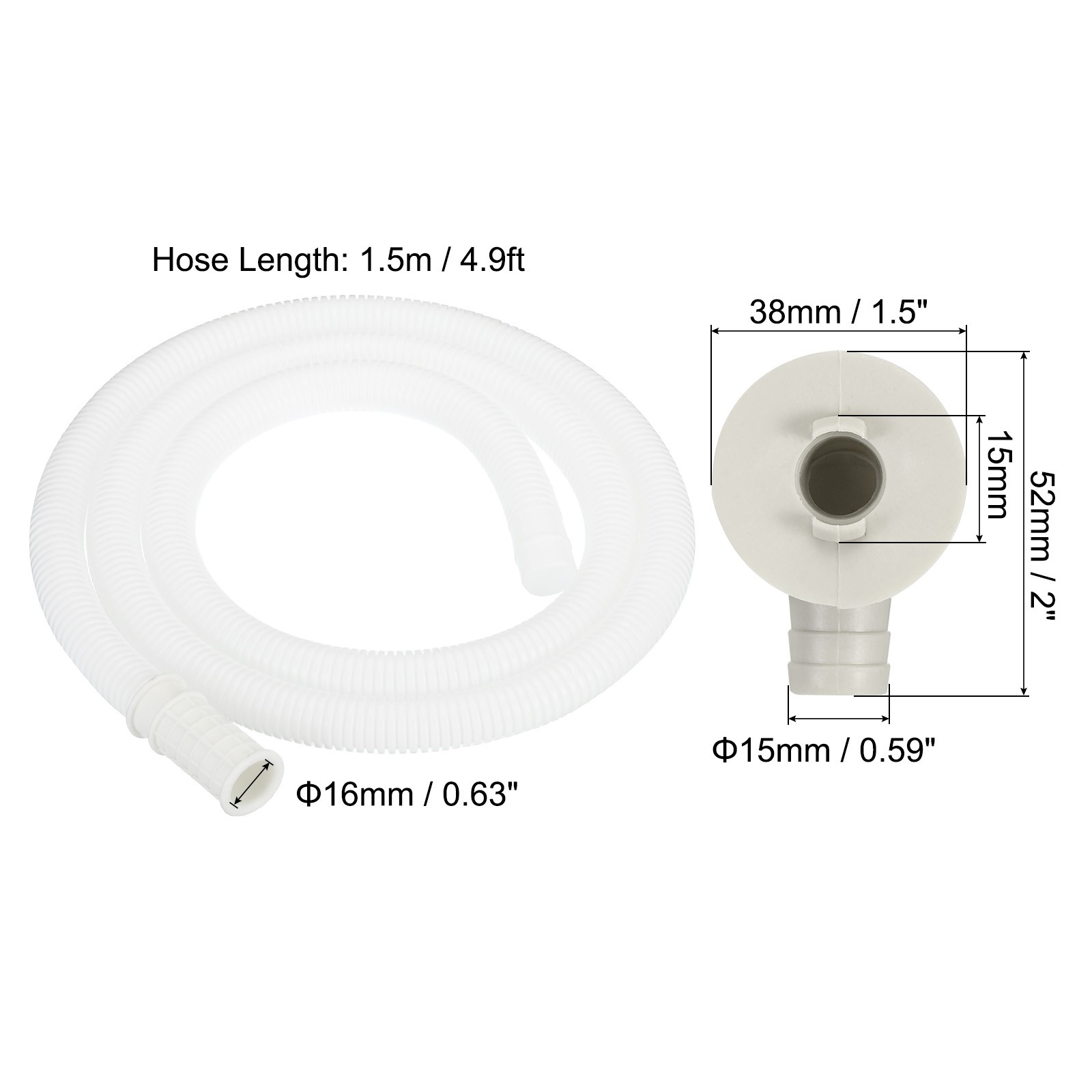 4.9ft Air Conditioner Drain Hose Kit, Hose with Clamp Connector 9, White