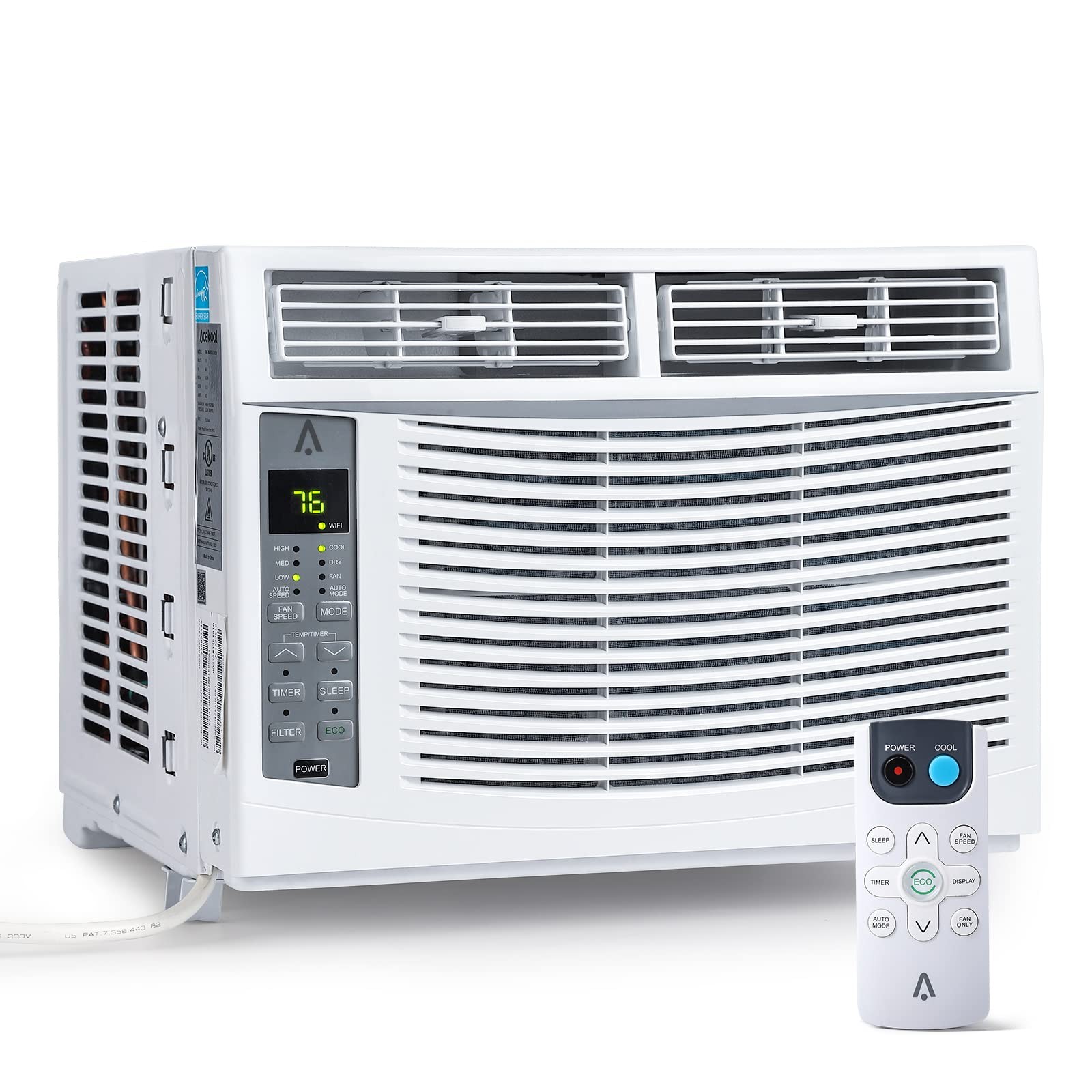 6000 BTU Window Air Conditioner Quiet Small AC Unit ,WiFi Enabled 115V w/Remote